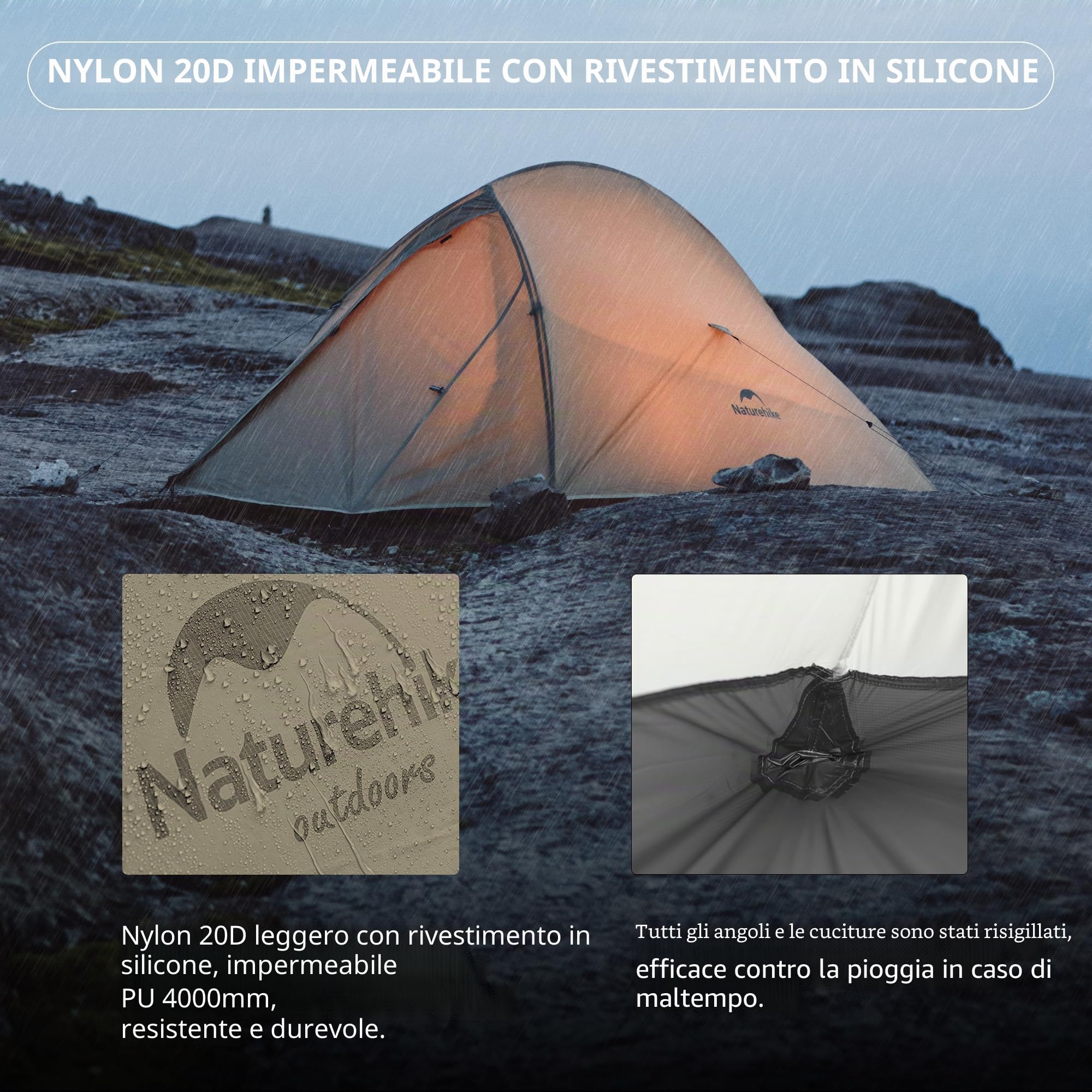 Naturehike Cloud Up Pro - Tenda da campeggio leggera per 2 persone, facile da montare, antivento e impermeabile, per attività all'aperto, viaggi, trekking (cachi/senza fluoro)