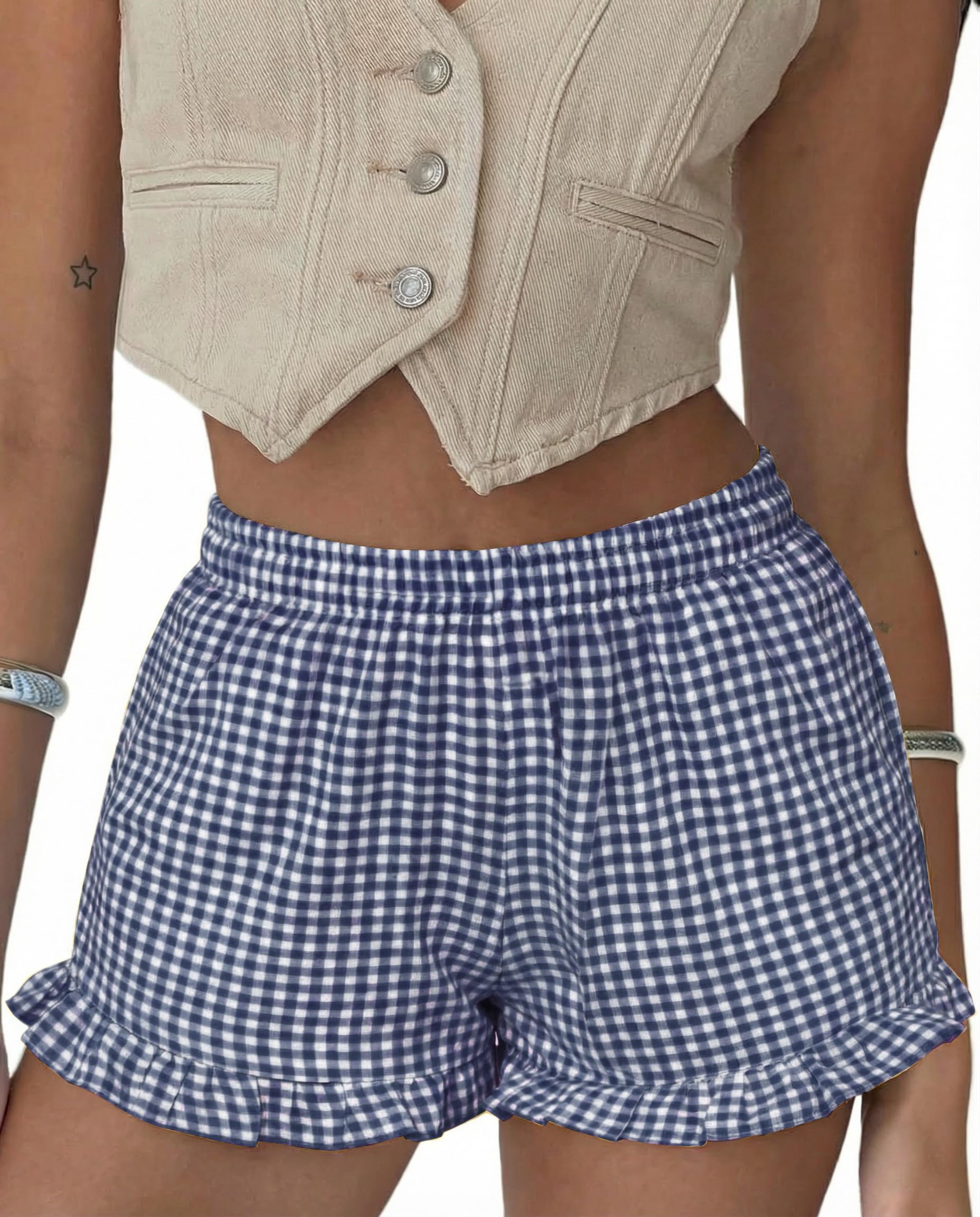 Boxer Shorts Gingham Shorts Y2K Beach Bottoms | Plaid Shorts Y2K Pajama Bottoms Two Pockets