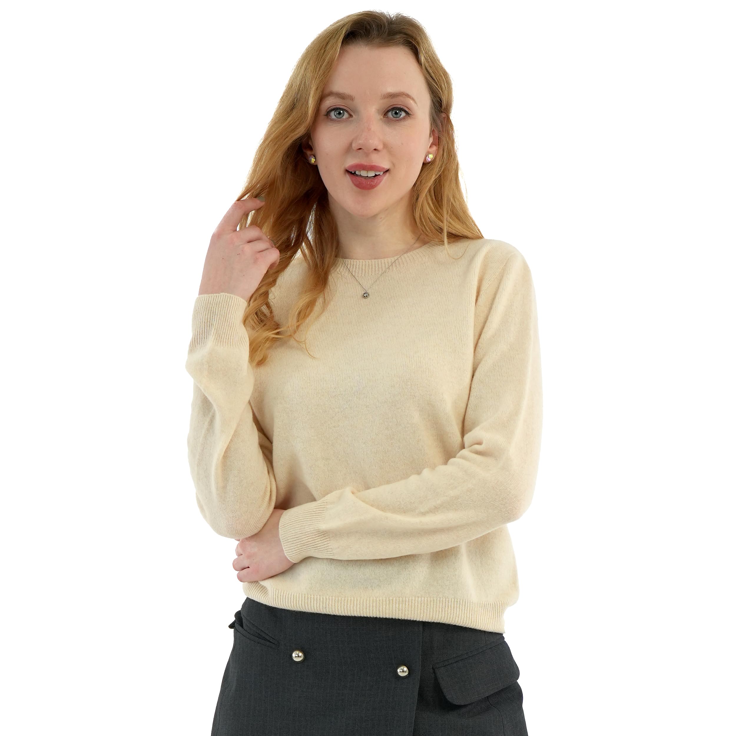 AIGE Women's Crew-Neck Oversized Fall Winter Warm 100% Pure Wool Long Warm Soft Pullover Sweater Tops Best for Winters