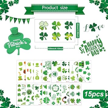 St Patricks Day Temporary Tattoos - 54Pcs Shamrock Decor Supplies, Irish Party Favor St Patty's Day Accessories Leprechauns Arts and Crafts