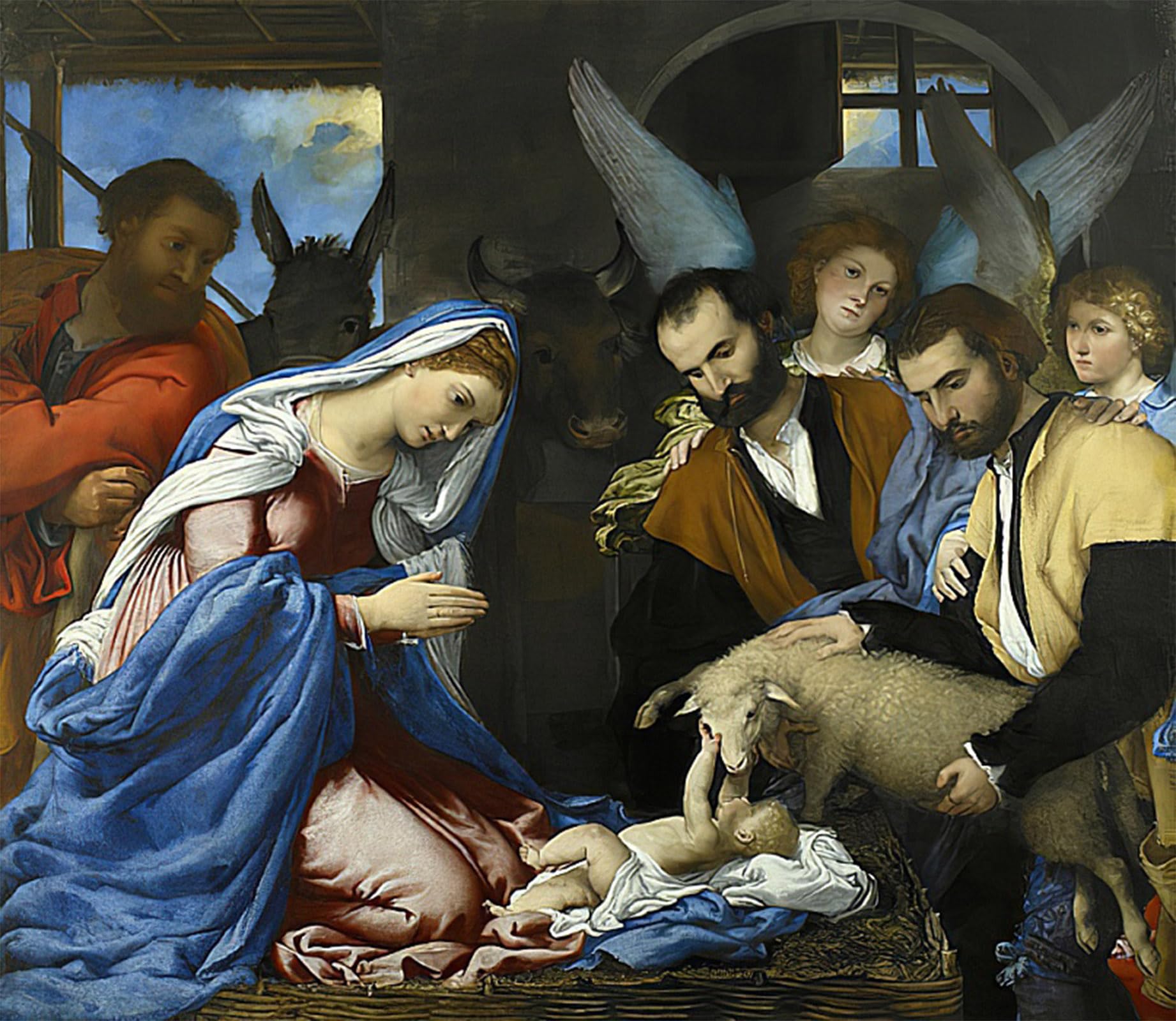 SERENDIPITP Abstract Painting Mural Print Picture Wall Decor Painting Adoration of the Shepherds by Famous Artist Vintage Wall Artwork for Home Decor 60x90cm