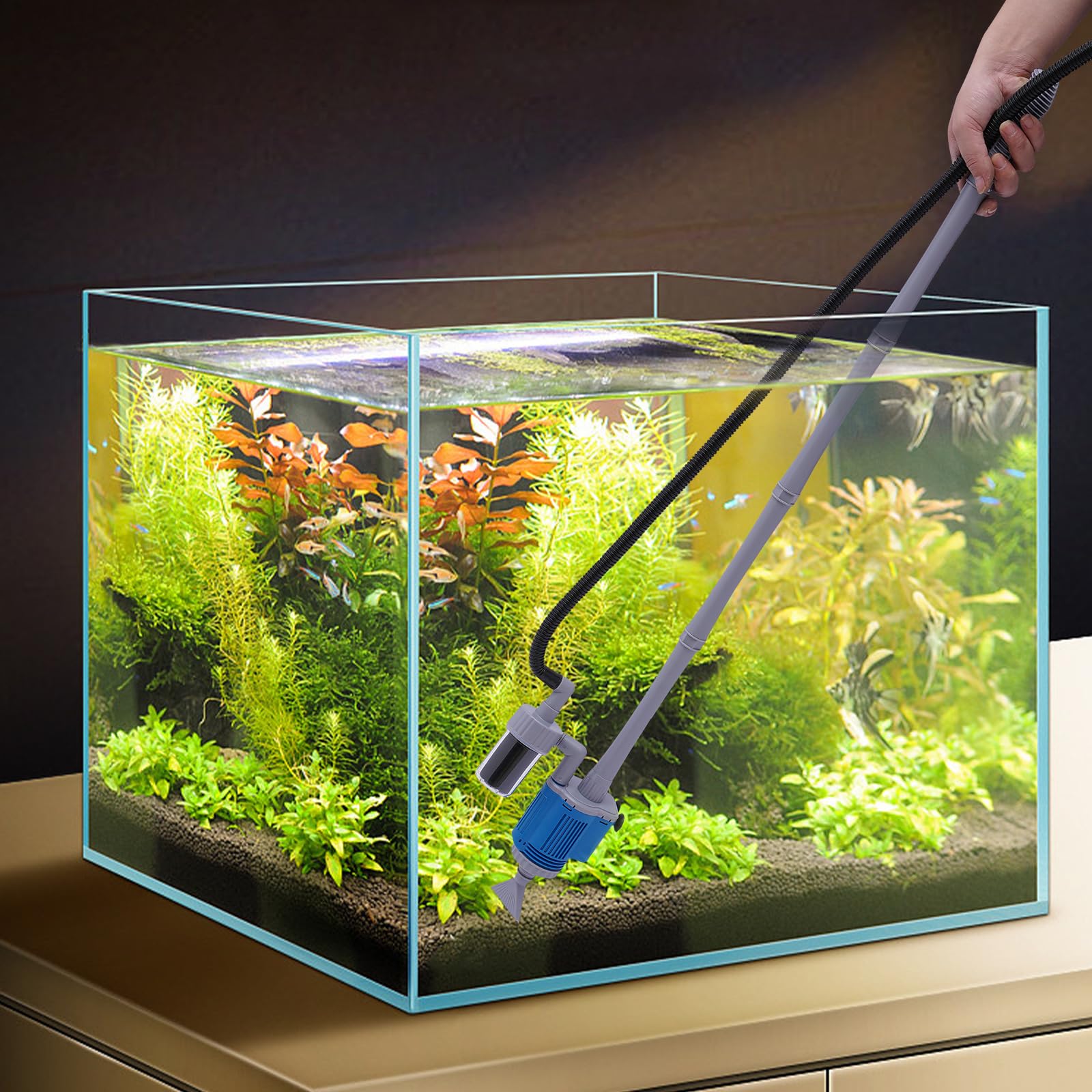 Cambiador de agua de acuario, bomba de sifón para acuario, bomba de agua, limpiador de grava, cambiador de agua, adecuado para la limpieza del cambio de agua y la limpieza de arena en acuarios