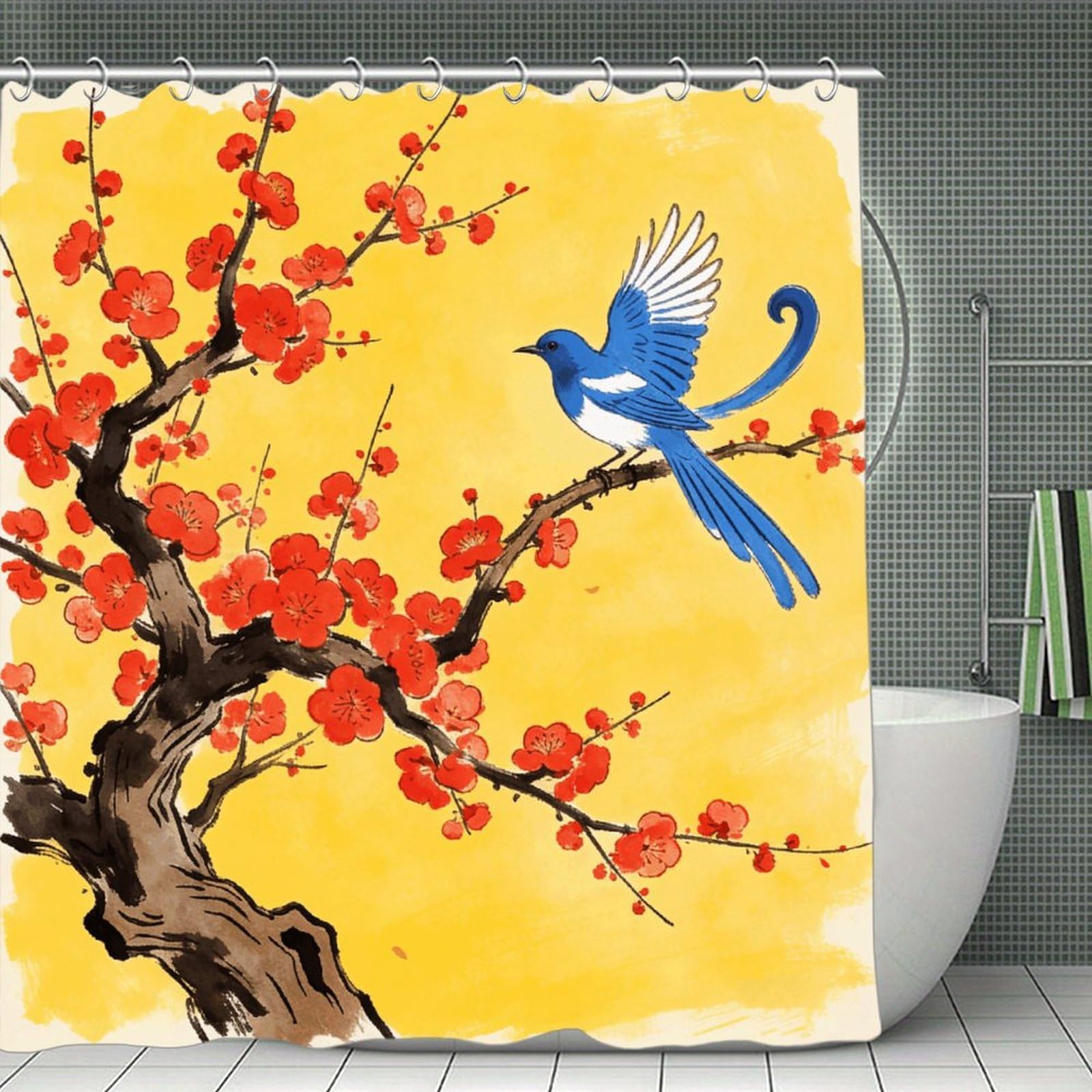 VstaDank Joy is on The Tip of The Plum Blossom Shower Curtain Light-Weight Blackout Bathroom Curtain Washable Shower Liner 71x71 Inch Bath Curtain with Metal Holes Bathtub Bath Room