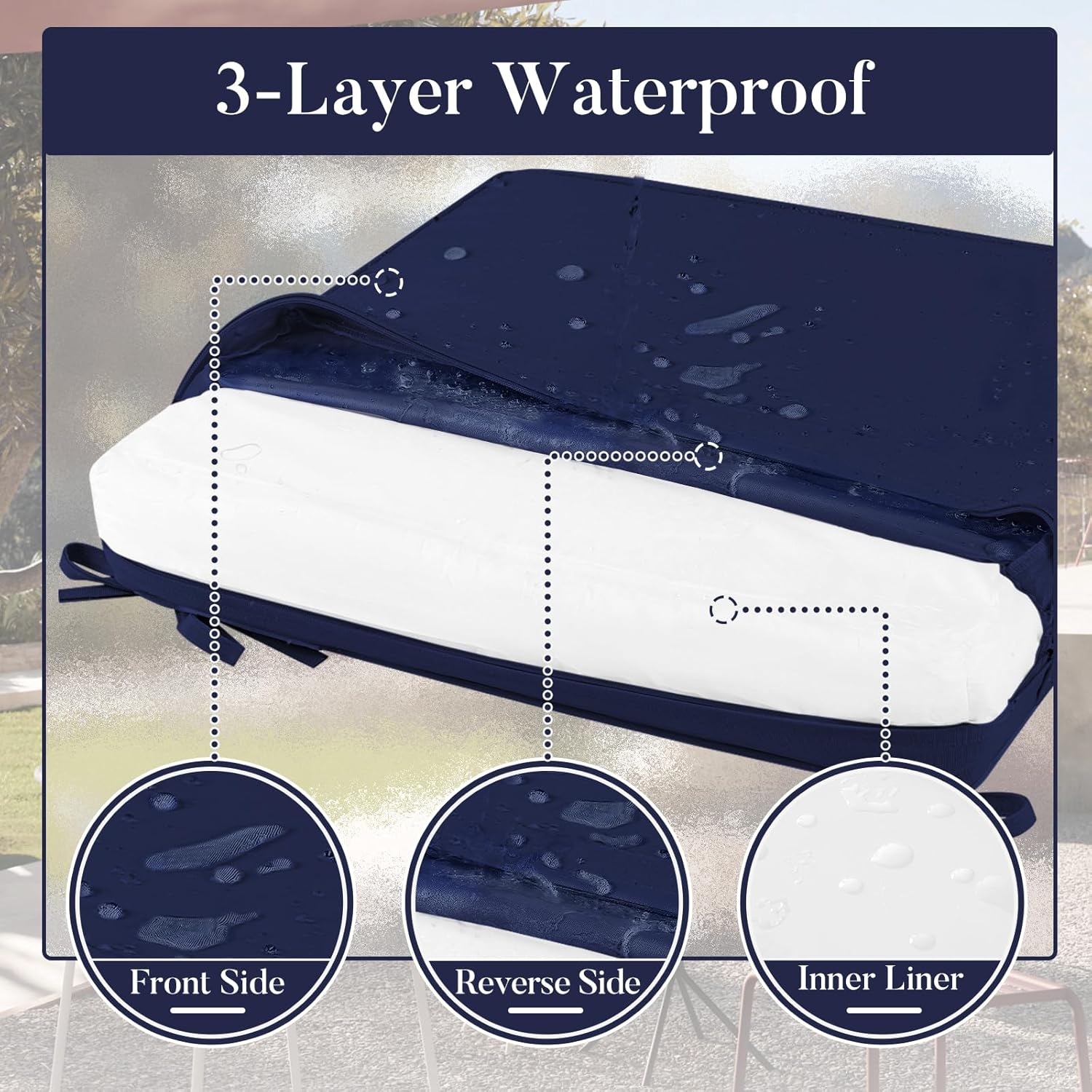 Basic Beyond Outdoor Chair Cushions for Patio Furniture, Waterproof Outdoor Seat Cushions Set of 4 19 x 19, Patio Chair Cushions Set of 4 with Ties and Handle, Navy Blue