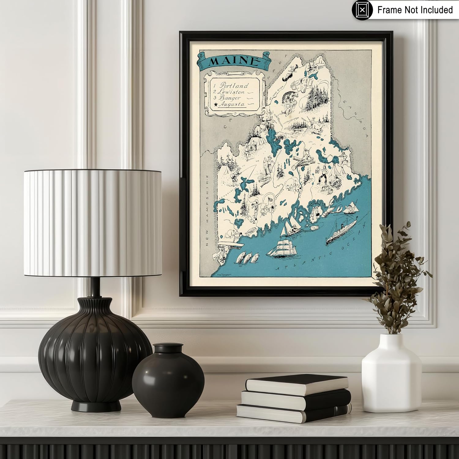 Poster Master Vintage Maine Map Print - Retro State Map Art - Gift for Teacher, Student, Travel Lover - Wall Decoration for Classroom, Office, Dorm - 8x10 UNFRAMED
