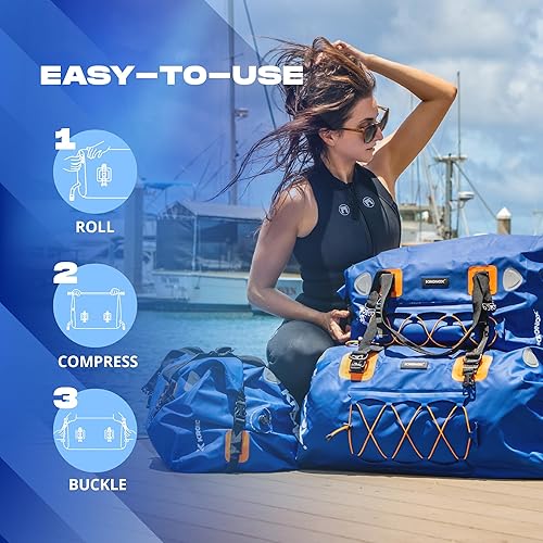 Miniatura 7 de KRONOX Bolsa seca grande y resistente, bolsa de lona impermeable para navegación, camping y viajes