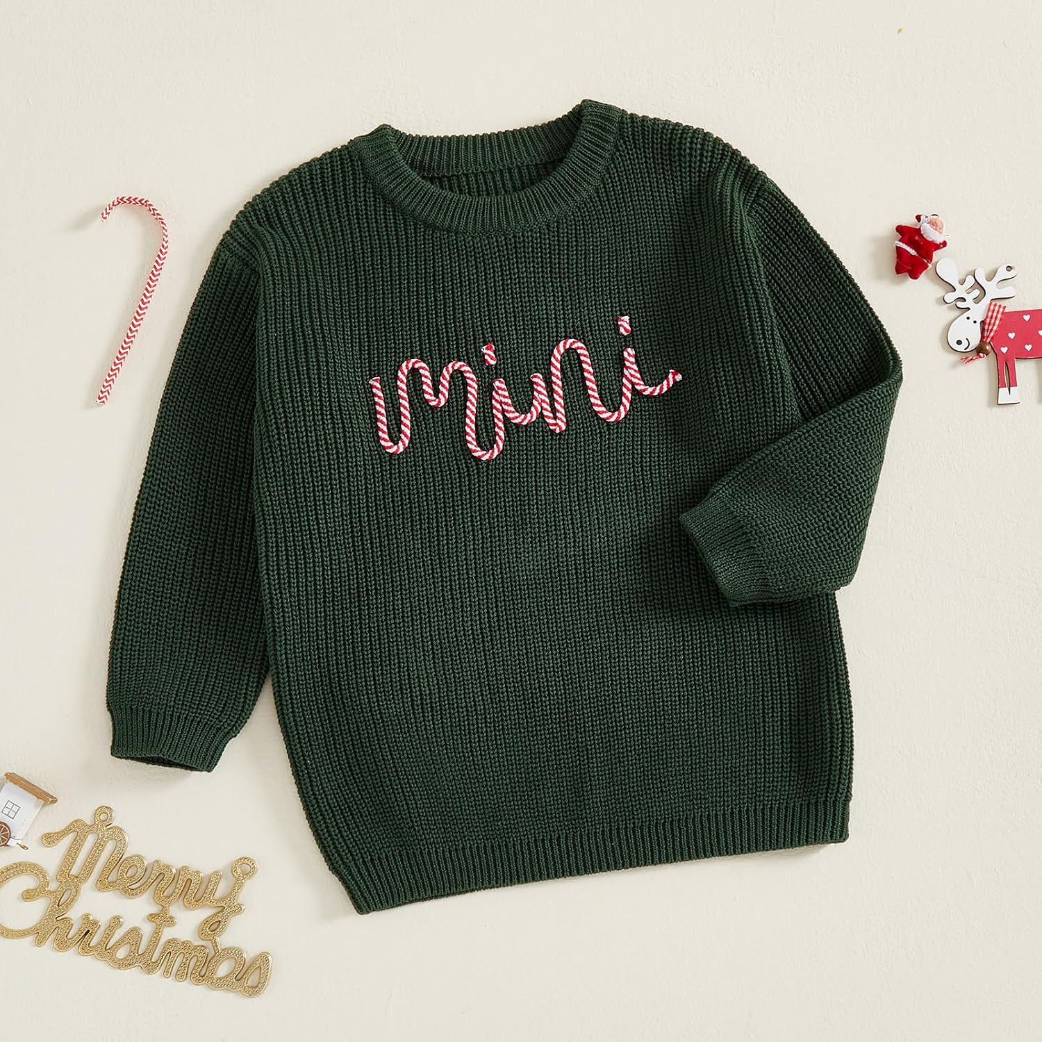 Mommy and Me Christmas Outfits Matching Sweater Letter Embroidery Long Sleeve Crewneck Xmas Knit Pullover Top