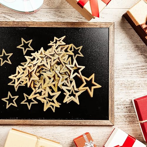 Miniatura 3 de Jili Online - 25 piezas de adorno de madera sin terminar con forma de estrella hueca para manualidades de álbumes de recortes, 1.969 in