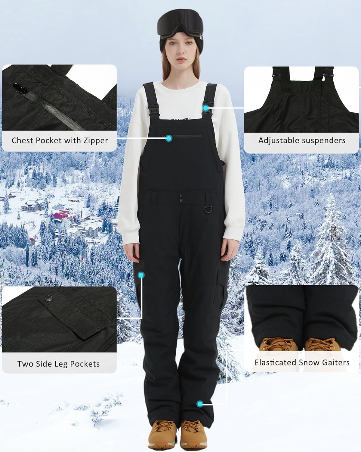 Women and Men's Snow Bibs - Adjustable Overalls, Windproof & Waterproof Ski Pants, Insulated Warm Pants - Image 5