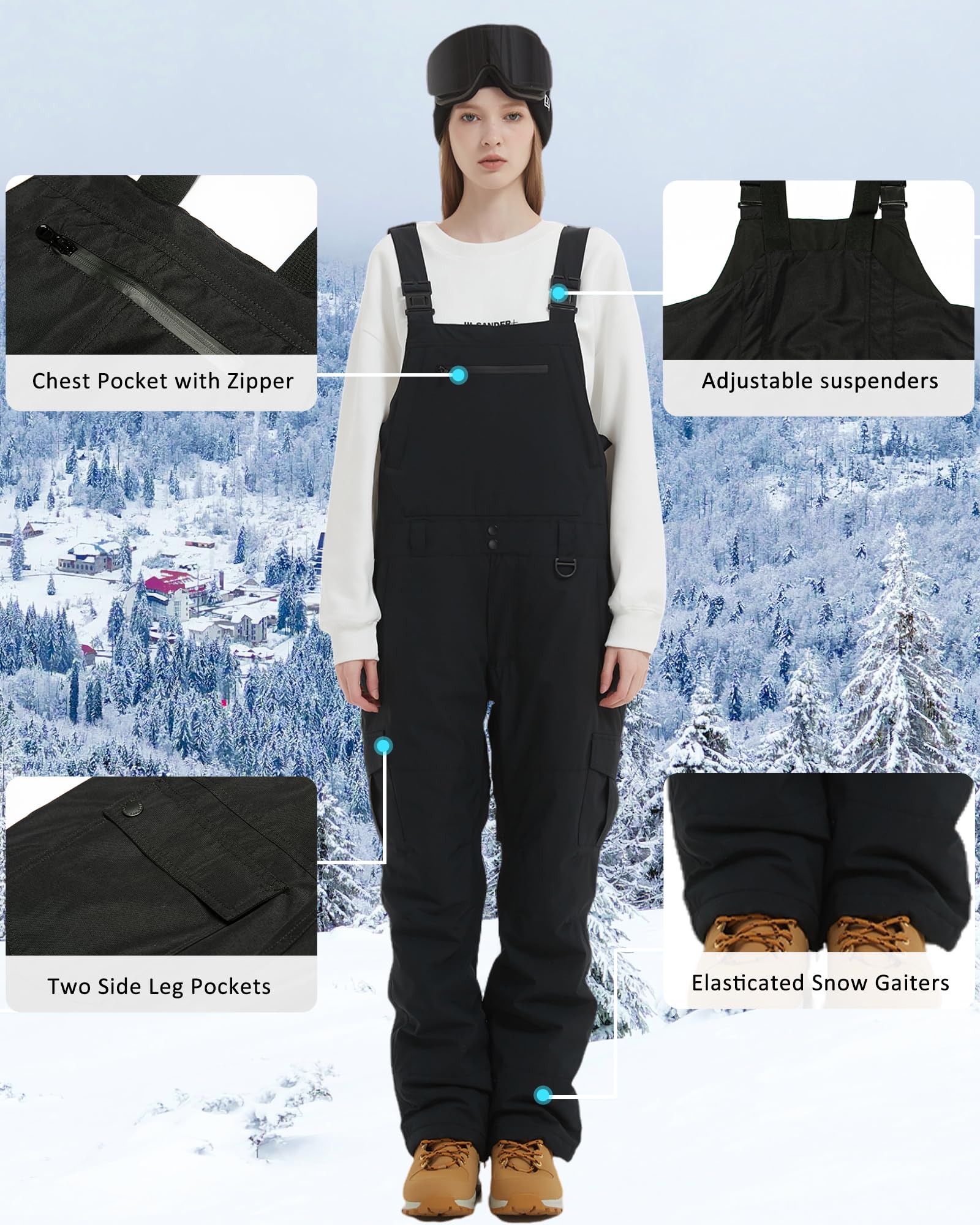 BUMDEEP Salopette da neve da uomo e da donna, salopette regolabili, antivento e impermeabili, pantaloni da sci isolanti e caldi