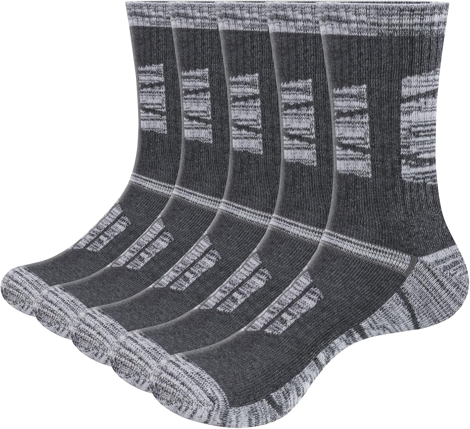 YUEDGE Mens Socks Moisture Wicking Anti-Odor Cotton Cushioned Crew Socks Padded Anti Blister Work Socks For Men, 5 Pairs