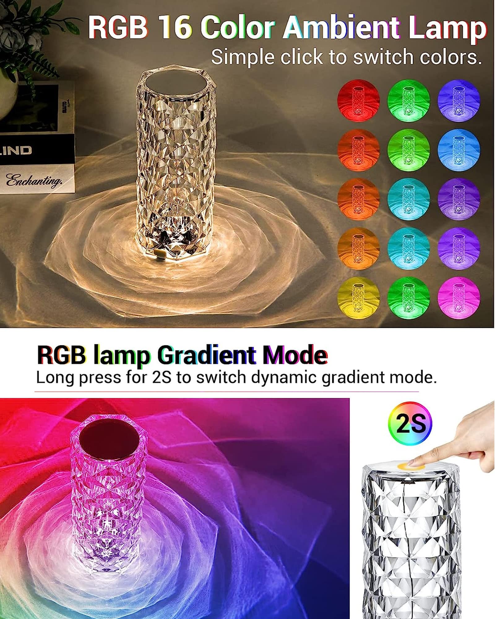 Homesake® Crystal Lamp, 16 Colors Crystal Diamond Table Lamp, Light Lamps, Lamps for Home Decoration, Touch Lamp, Home Decor Items, Remote Control Plug & Power - Image 5 thumbnail