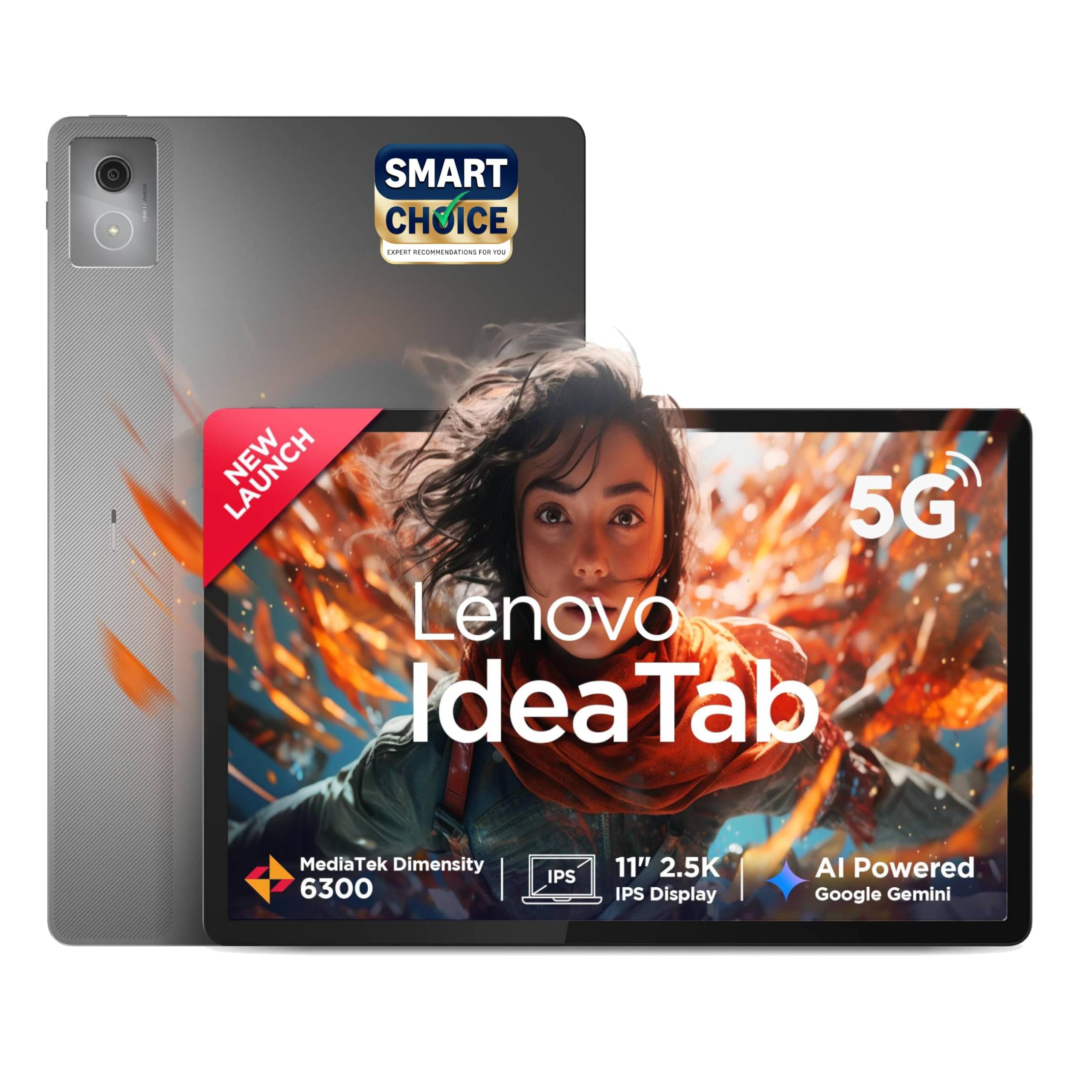 Lenovo Idea Tab Smartchoice |11-inch 2.5K Clear Display, 90Hz Refresh Rate, 8GB RAM, 256GB ROM| MediaTek Dimensity 6300| 7040mAh Battery|4 Speakers| USB-C |Wi-Fi + 5G |AI-Enabled, Luna Grey