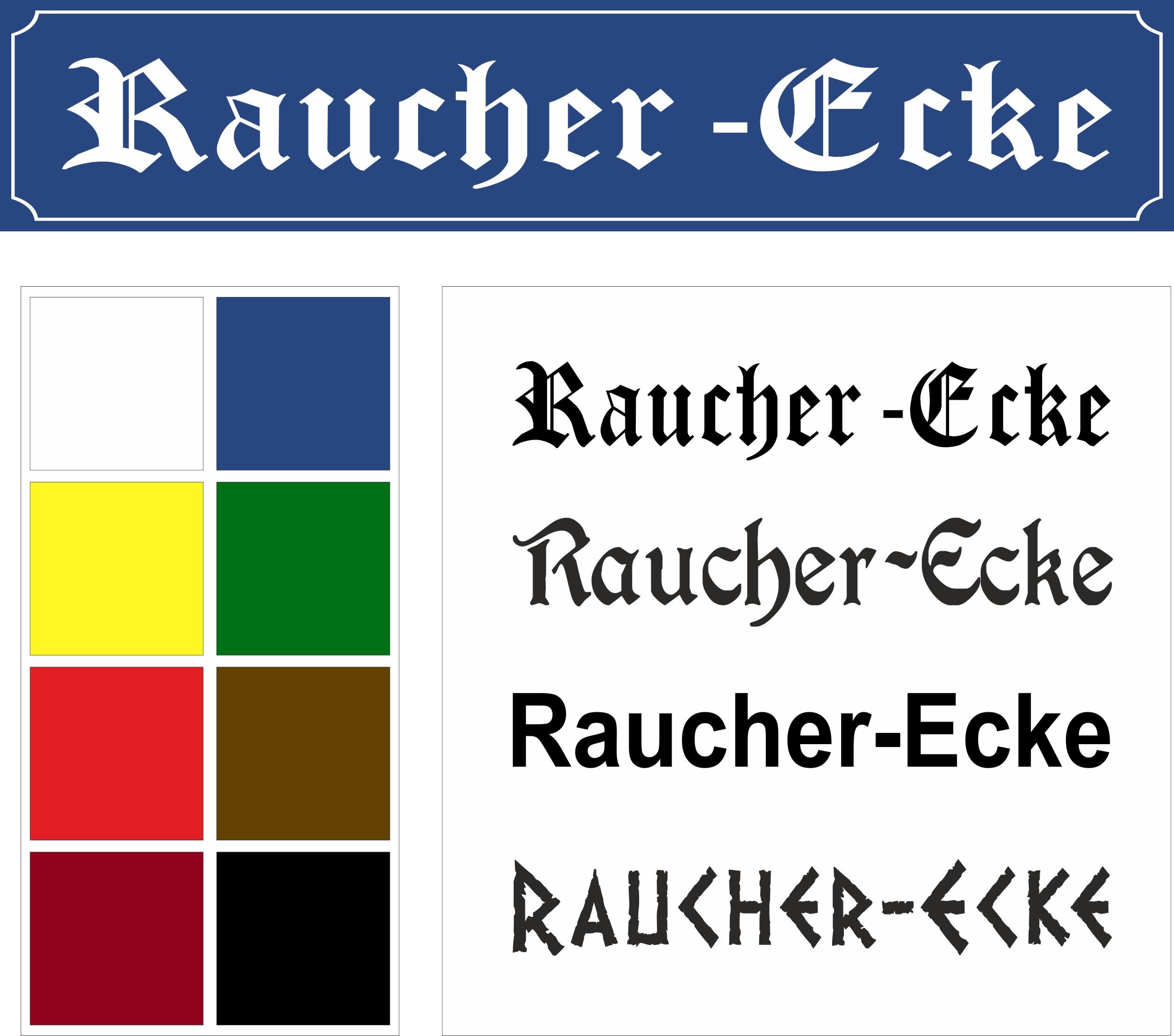Scudo – fumatori angolo – Cartello Stradale Design – 52 x 11 cm – 8 colori + 4 schriften + fori di schiuma rigida in alluminio laminato – s00215 – 003, 52x11cm - Aluverbundplatte - mit Bohrlöchern