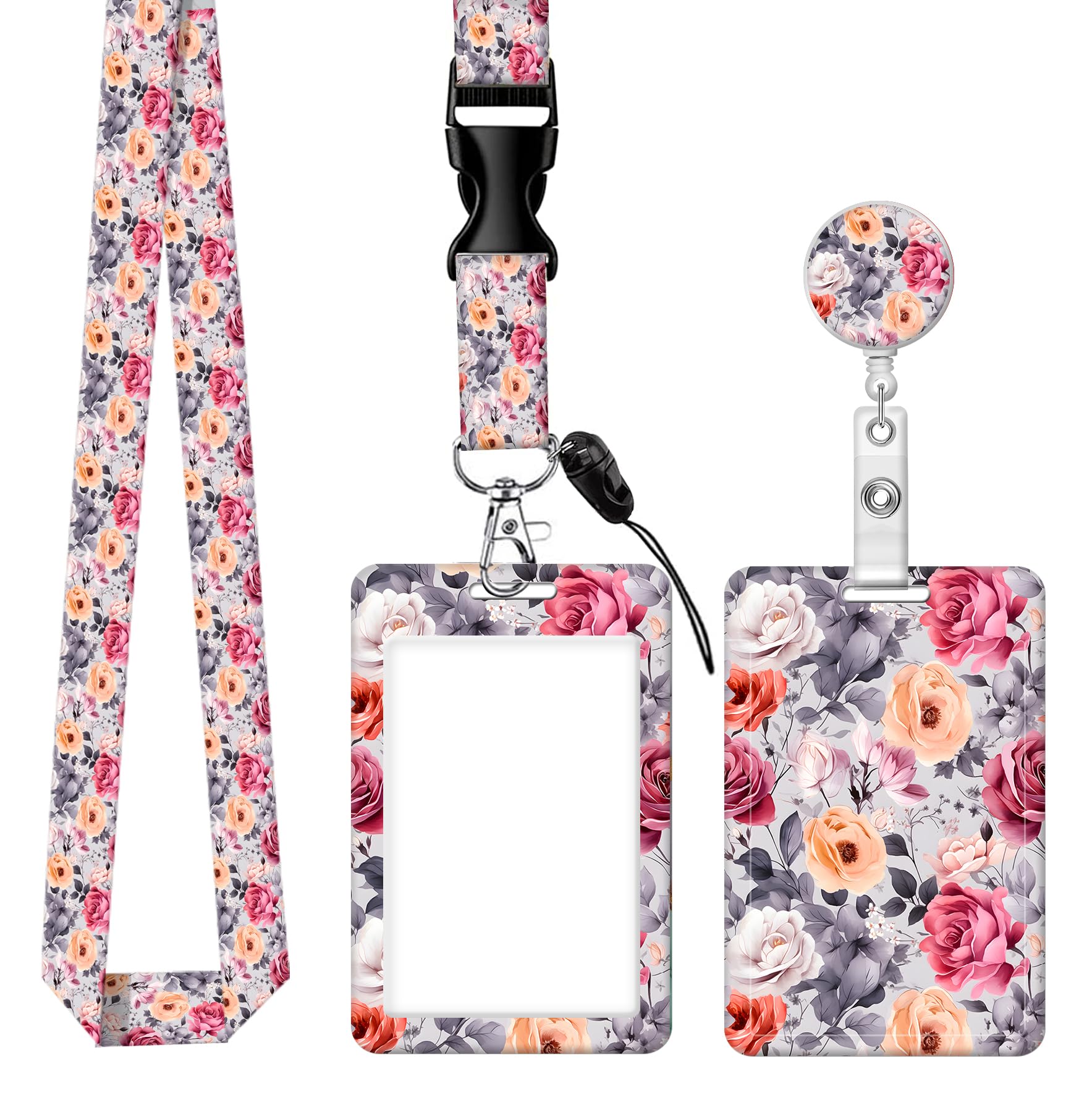 SUPSLOTH ID Badge Holder with Retractable Badge Reel Clip and Lanyard Cute Card Name Tag Lanyard Vertical ID Protector Bage Clips for Nurse Doctor