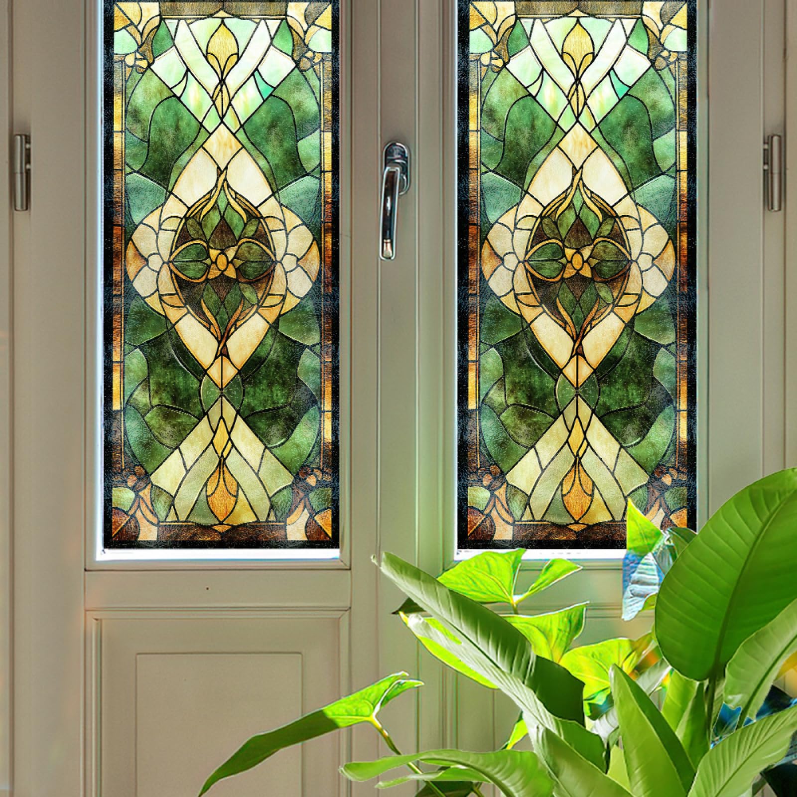 Film électrostatique vitre vert jaune géométrique 43x200 cm pour intimité maison