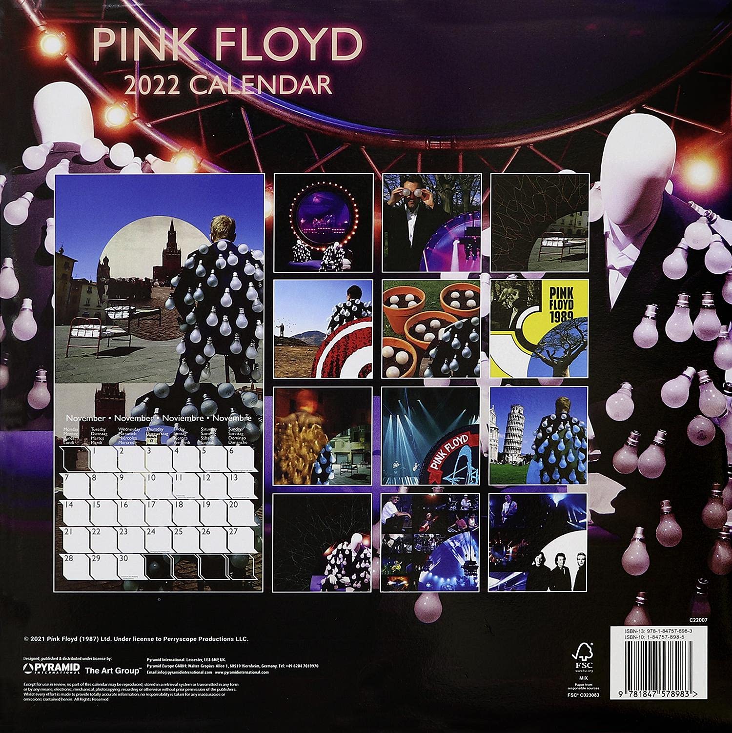 Calendario Pink Floyd 2022 - Calendario 2022 Pared, Calendario 12 Meses, Calendario Anual, Producto Con Licencia Oficial