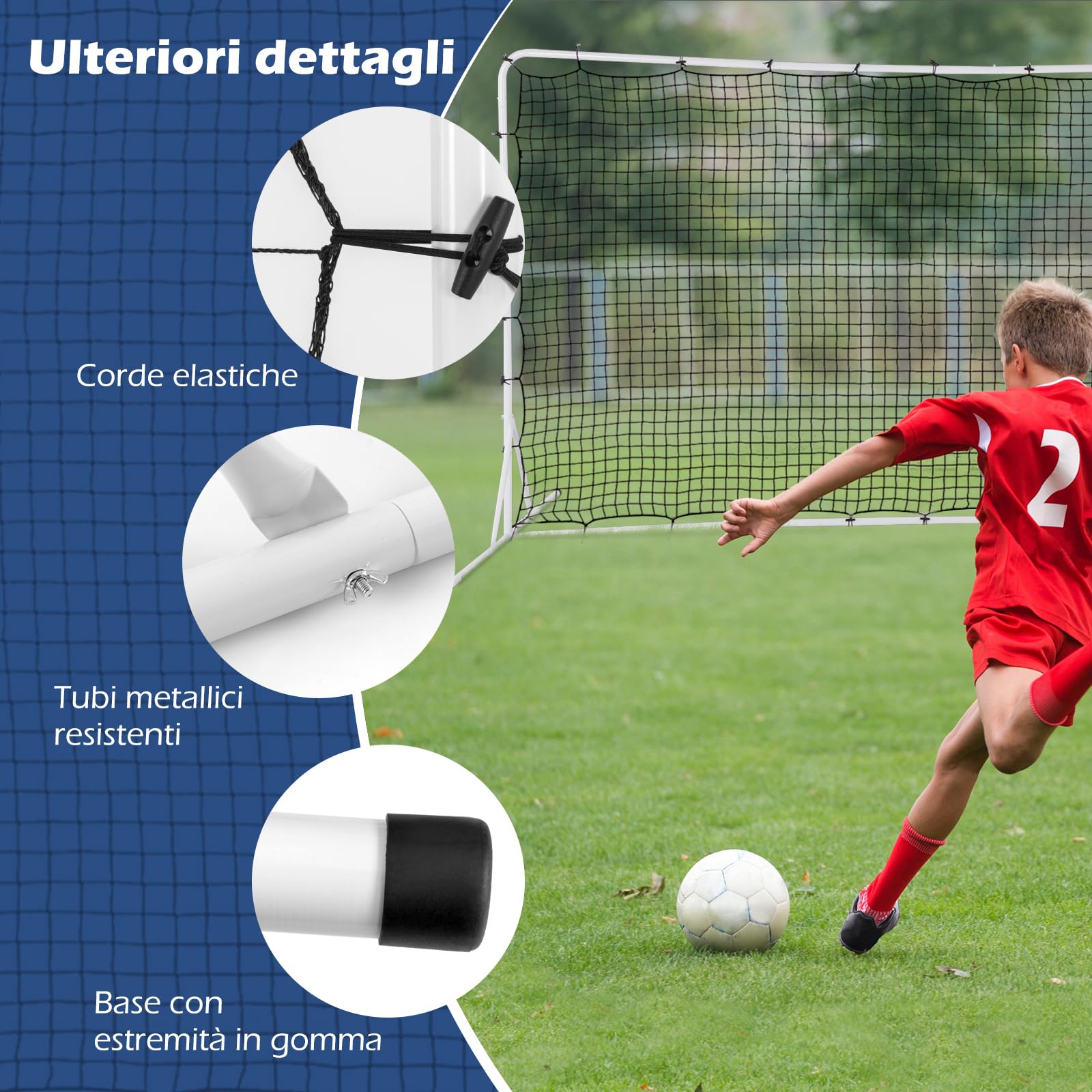 COSTWAY Porta da Calcio Rimbalzanti 372,5 x 182,5 CM, Set di Attrezzature da Calcio con Rete Resistente alle Intemperie, Borsa e 6 Picchetti per Terreno, Cortile e Parco