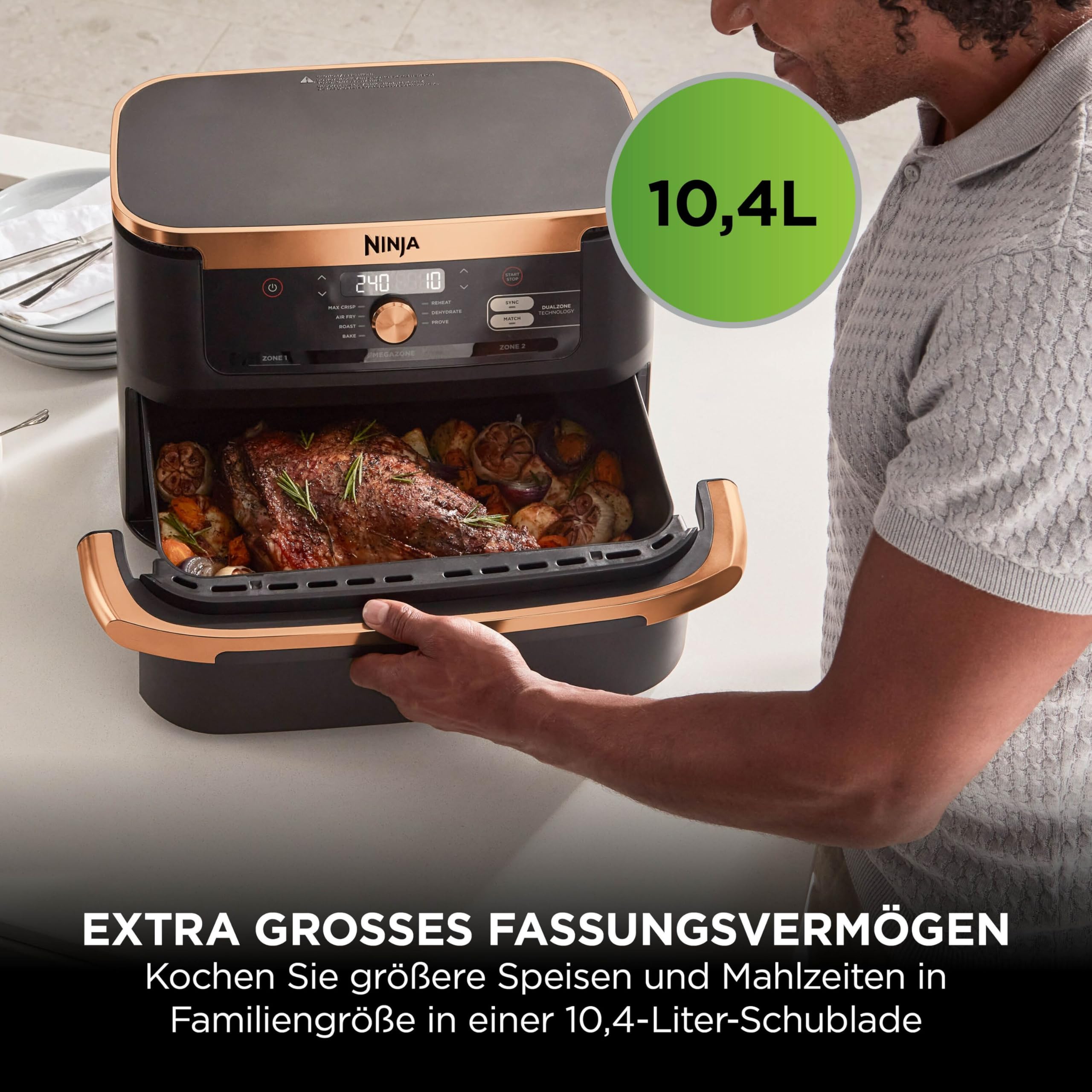 Ninja Foodi FlexDrawer Dual Zone Heißluftfritteuse 10,4-Fach AF500EUCP Schwarz Kupfer