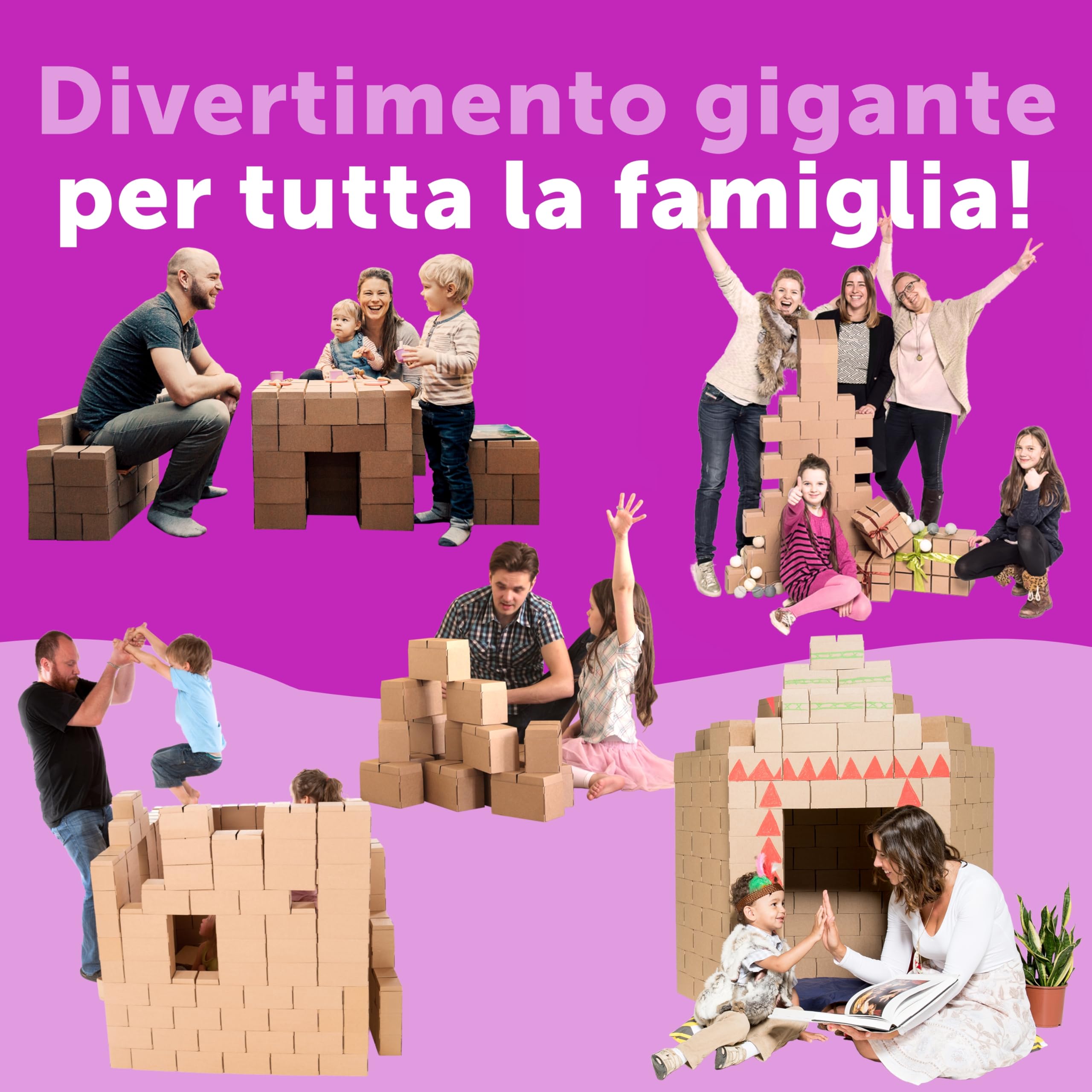 GIGI BLOKS 96 Mattoncini Costruzioni Grandi per Bambini XL Impilabili & Incastro | Cartone Blocchi Costruzioni per Bambini Robusti e Facili da Montare | Grandi Giochi Montessori Creativi & Educativi