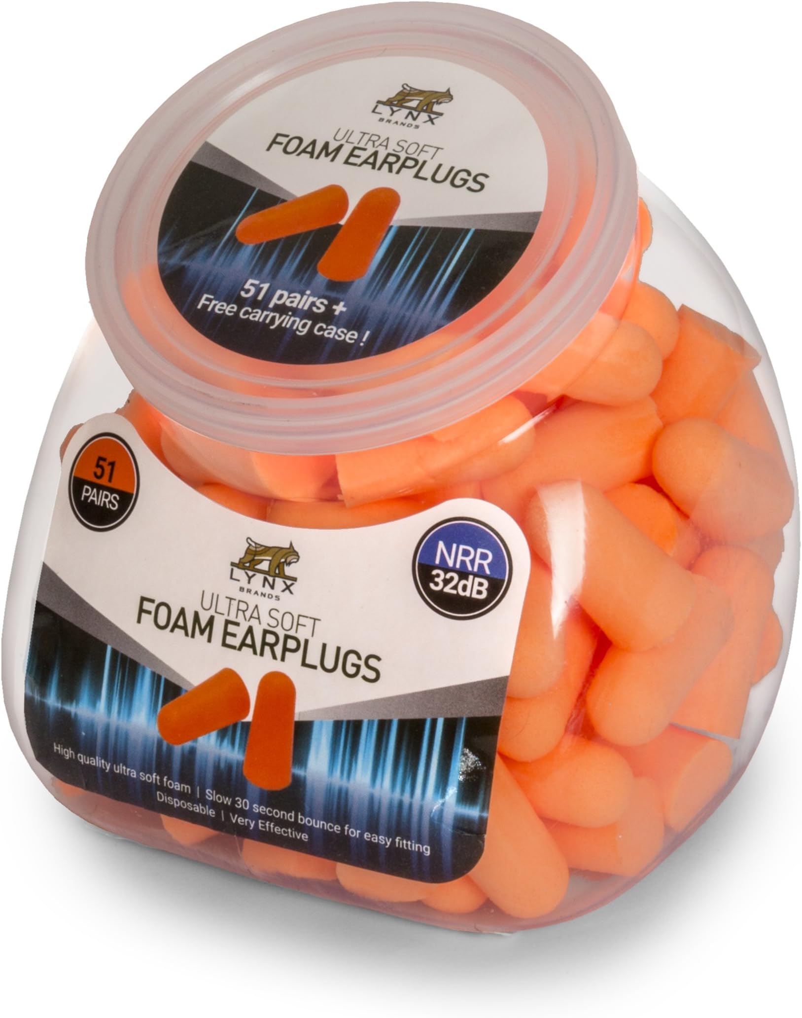 Lynx Ultra Soft Foam Ear Plugs, [51 Pairs Bonus], 32dB Highest NRR, Very Comfortable Hearing Protection - Earplugs for Sleeping, Snoring, Studying, Travel and More