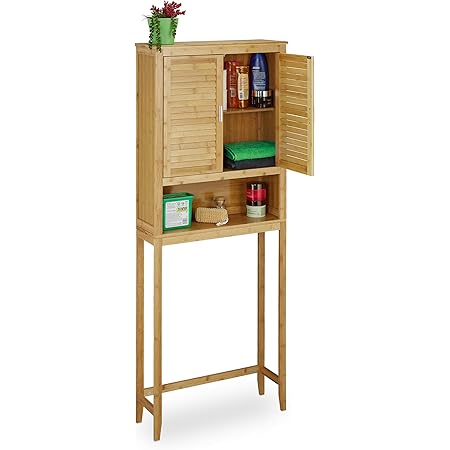 Relaxdays Gabinete Armario LAMELL para el Cuarto de baño, Hecho de bambú, 170 x 70 x 22.5 cm, Madera, Puertas metálicas, Color, Marrón Natural, 176 x ...