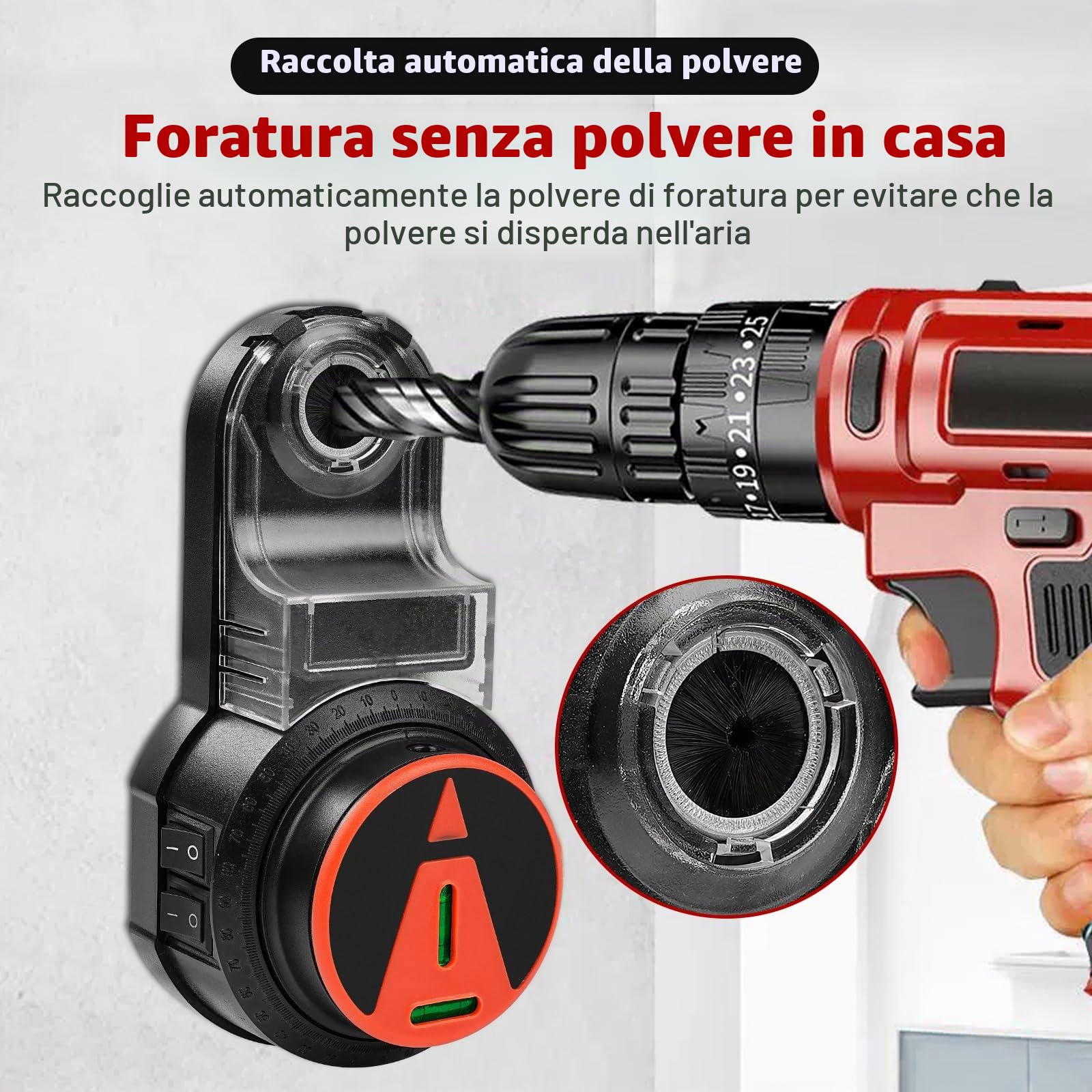 Aspiratore Polvere Trapano, Raccogli Polvere per Trapano, Collettore di polveri con con Livello Laser per Trapano per appendere quadri, dipingere, ristrutturare la casa