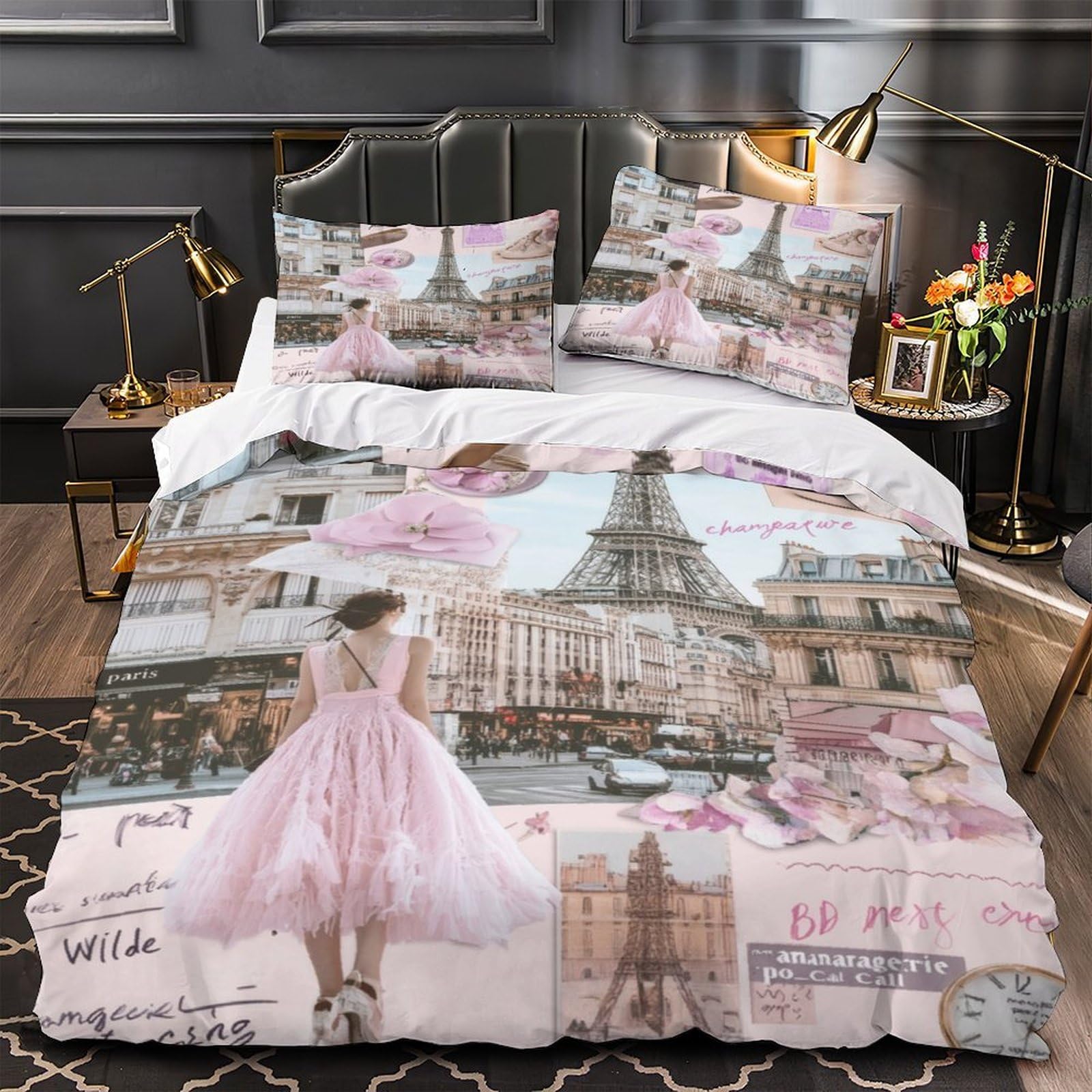 Housse de couette Paris 3D en microfibre 260x220 cm avec 2 taies