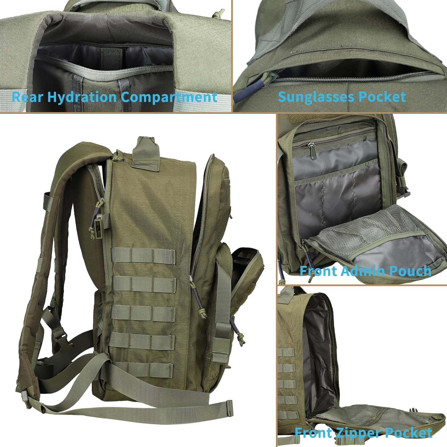 Military Tactical Backpack for Men, Molle Army Rucksack Pack, Bug Out Bag, Laptop Compartment, 30L (Green)