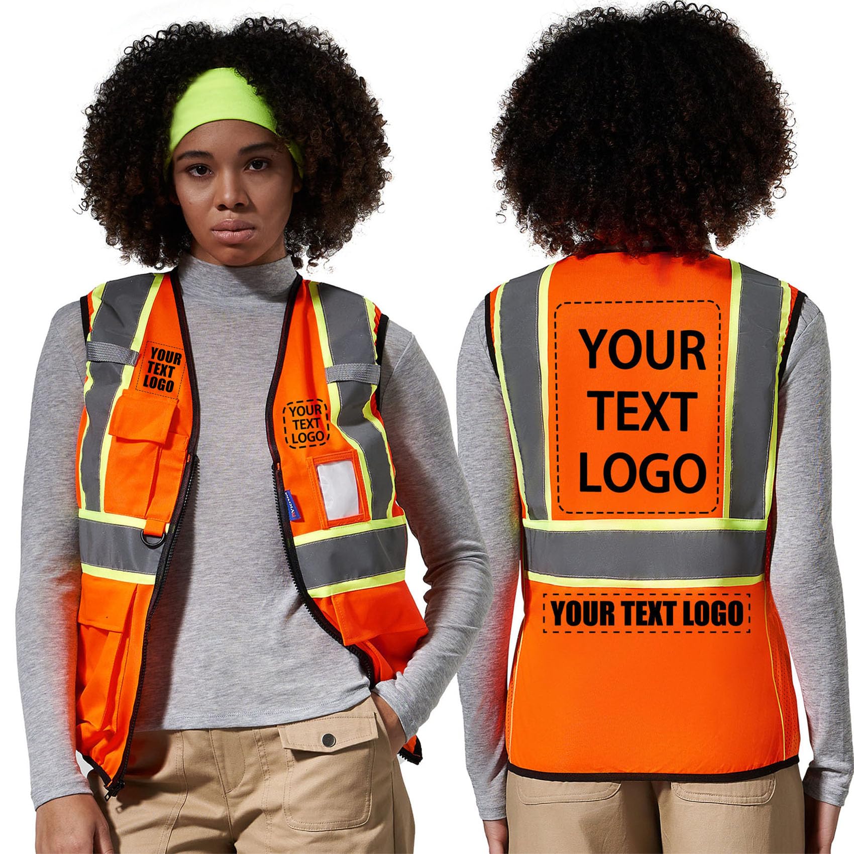AYKRM Custom Logo Personalised Printed High Visibility Reflective 2 two tone work construction Safety Vest