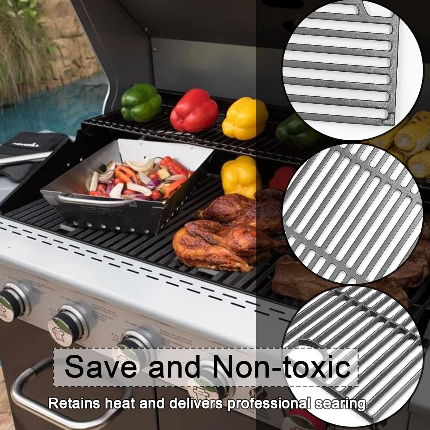 Hongso 17 inch Grill Grates for Nexgrill 6 Burner 720-0896 720-0896B 720-0896C 720-0896X 720-0896CA 720-0898 730-0896 730-0896B 730-0898, Cooking Grates Replacement for Smoke Hollow SH3618CW Models