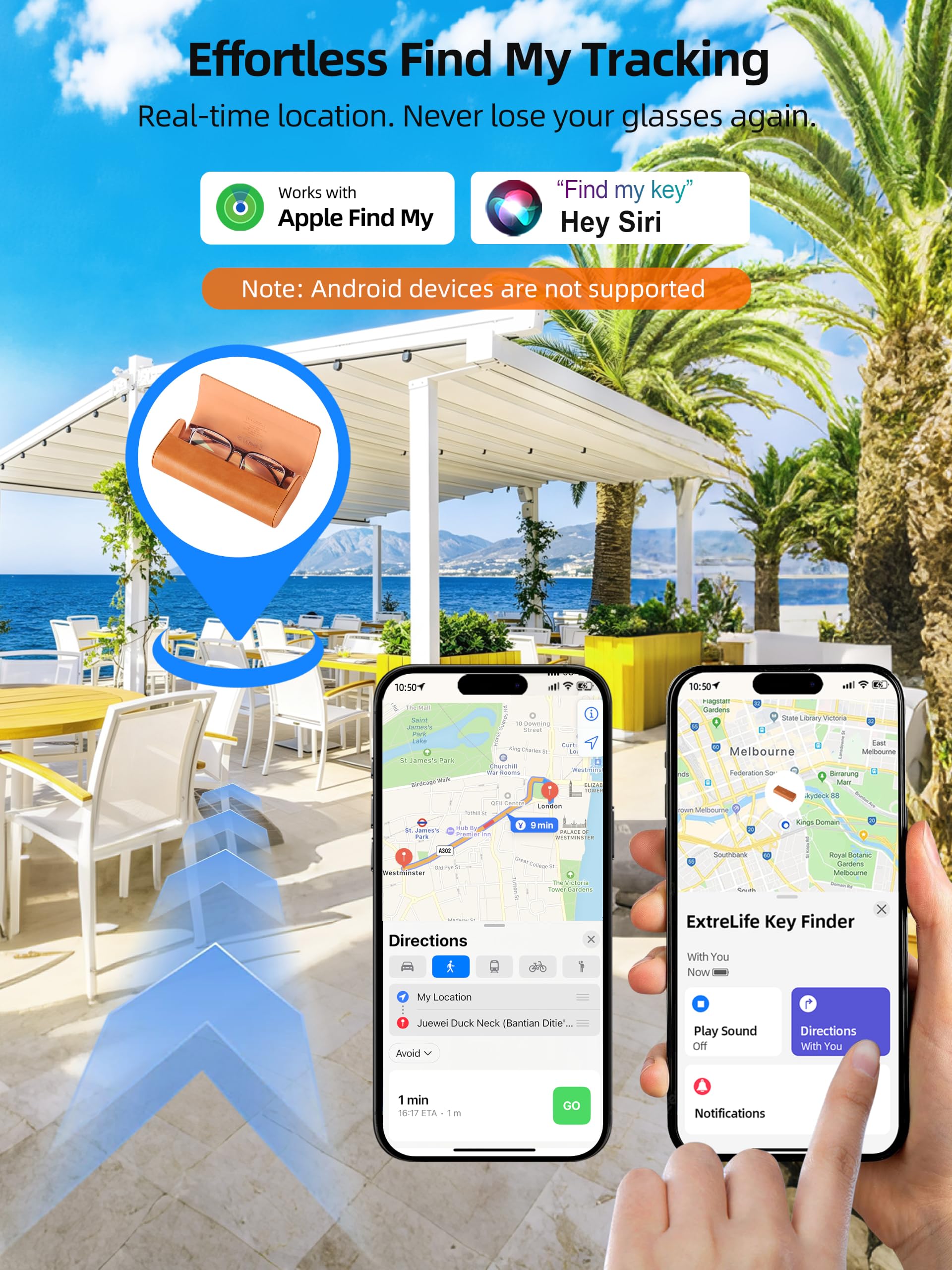 ExtreLife Smart Brillenetui, Funktioniert mit Apple Find My, Hartschalen-Sonnenbrillenetui für Damen Herren, Brillenetui mit GPS-Tracker, PU-Leder, Anti-Verlust, Wiederaufladbar, Braun