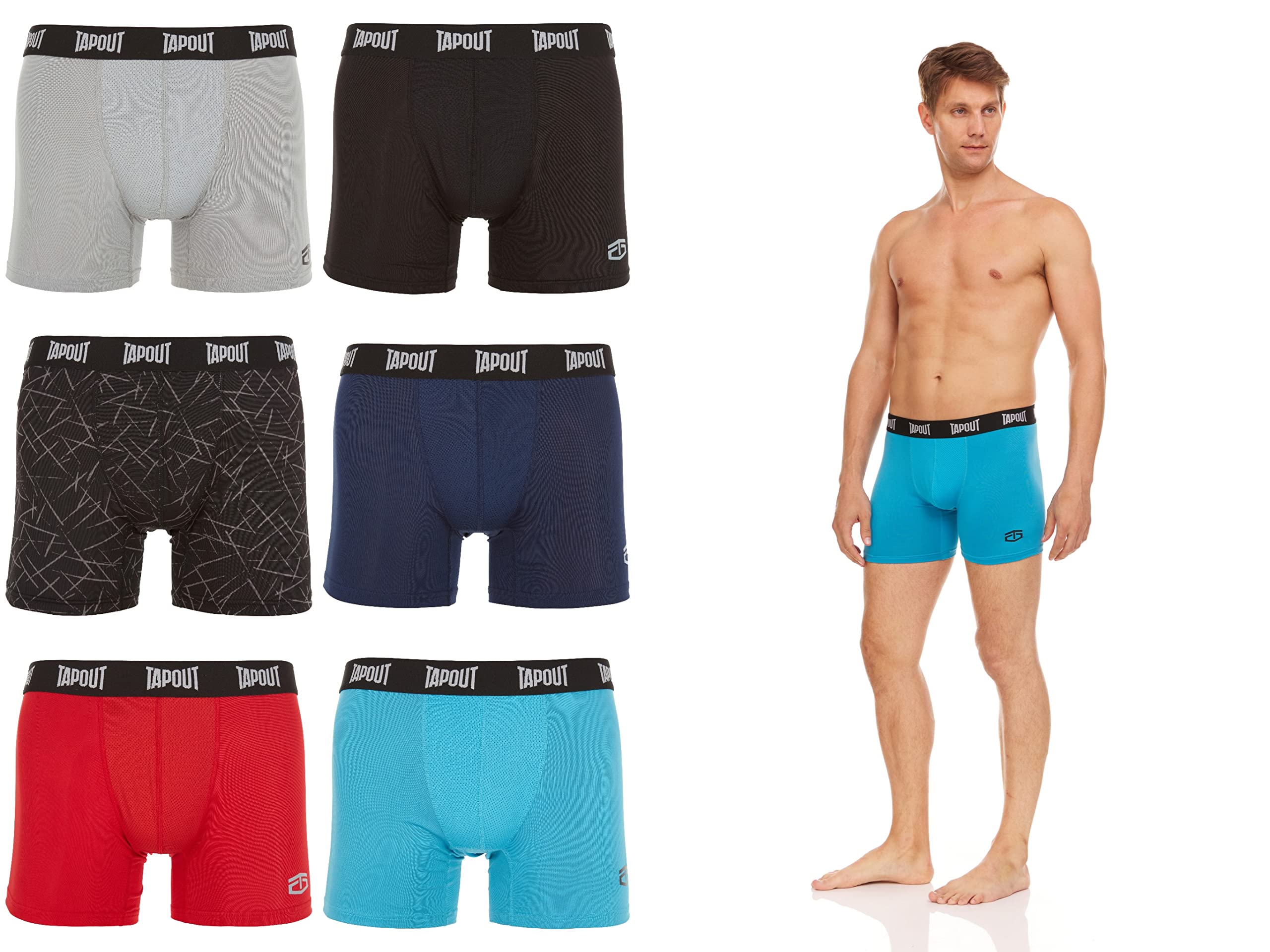 TAPOUT Men's Boxer Briefs Sporty Fit Performance Mens Underwear, Mystery  Assorted Colors, Stretchable No Fly Pack(S-5X)