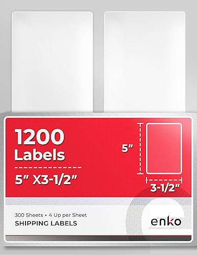 enKo - Etiqueta de 3-12 x 5 pulgadas, color blanco, 4 etiquetas de dirección de envío por hoja para impresora láser de inyección de tinta (300