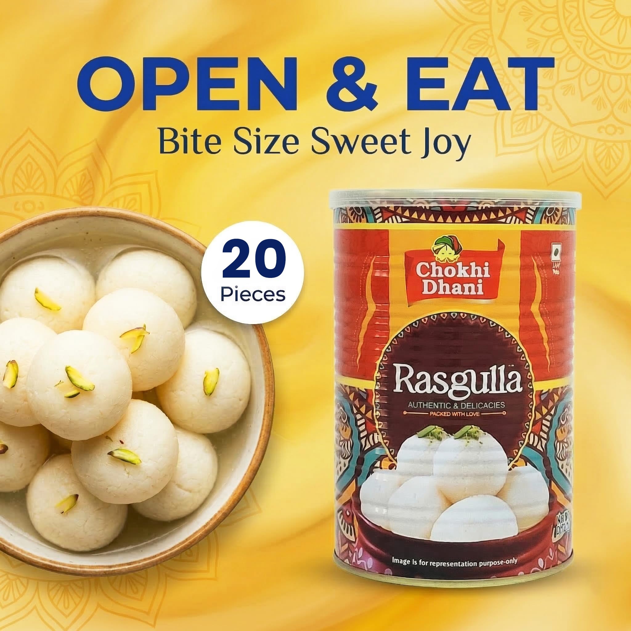 Chokhi Dhani Rasgulla 1.25kg Tin (20 Pcs) Big Size | Soft & Spongy Bengali Rasgulla | Ready to Eat Indian Sweet | Sugar Syrup Dessert | Traditional Mithai 4