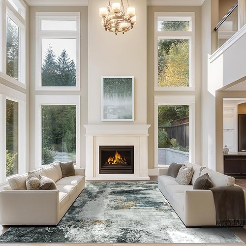 Miniatura 27 de Alfombras de área de 9 x 12 pies para sala de estar, lavables: Alfombra grande abstracta para comedor, dormitorio, alfombra antideslizante de 9 por