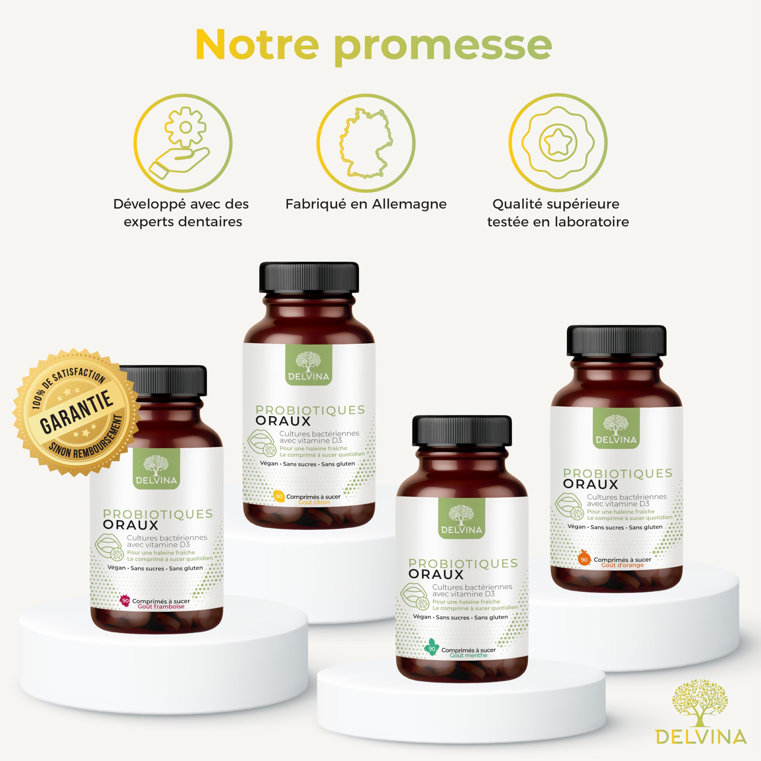 Lutter Contre la Mauvaise Haleine - 90 Pastilles végétaliens pour l'Hygiène Bucco-dentaire sans Bain de Bouche - Haleine Fraîche - Cultures Bactériennes avec Vitamine D3, Citron, pour 90 jours
