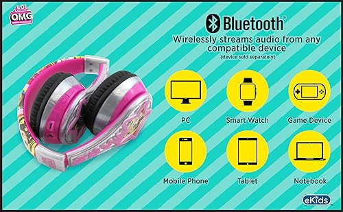 Miniatura 3 de eKids LOL Surprise - Auriculares Bluetooth para niños, auriculares inalámbricos con micrófono, reducción de volumen, auriculares plegables para