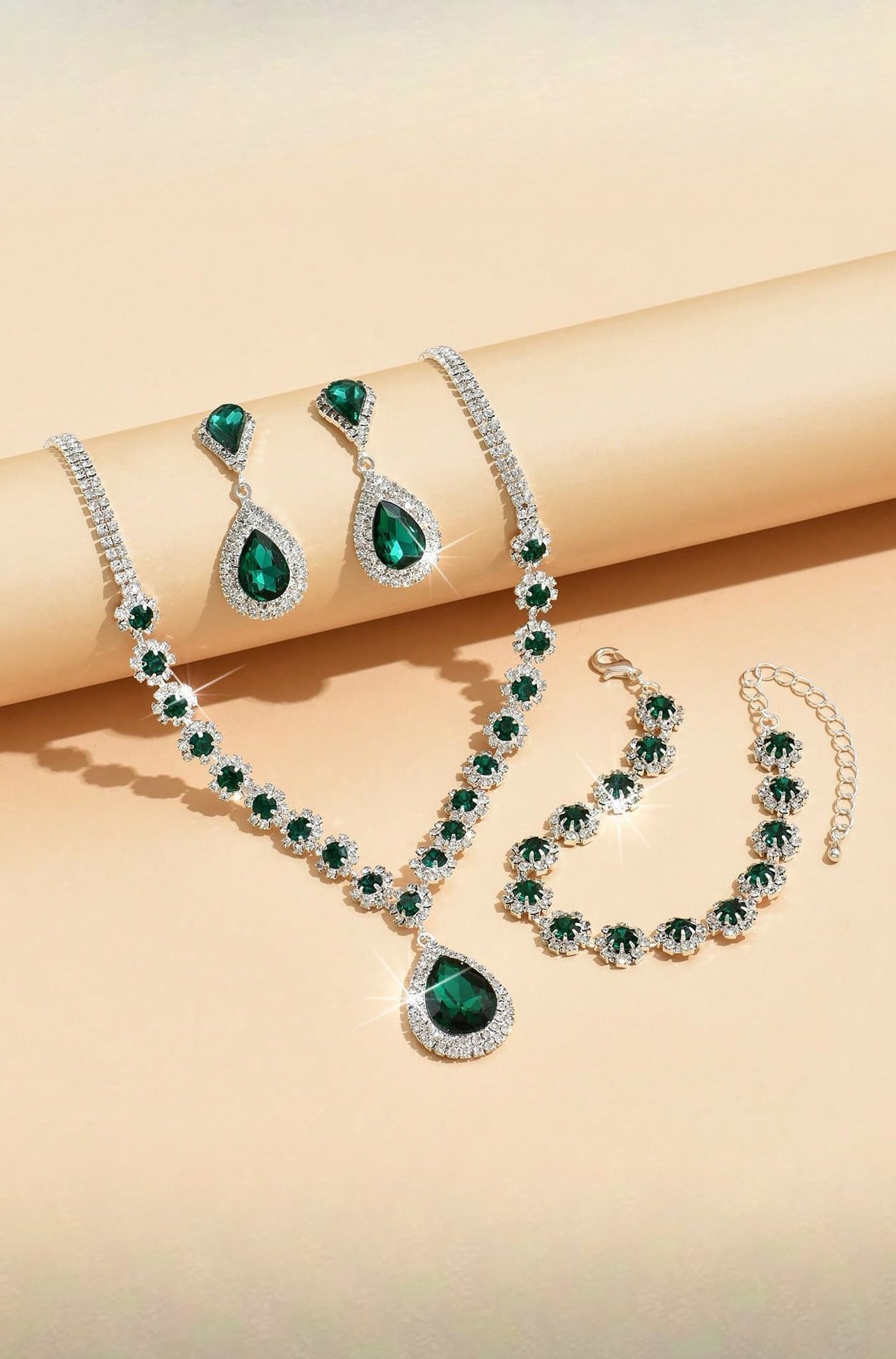 Necklace Jewellery Set for Women Latest Stylish Fancy Earrings Bracelet Combo Valentine Gift for Girlfriend Girls (16043s) (Green)