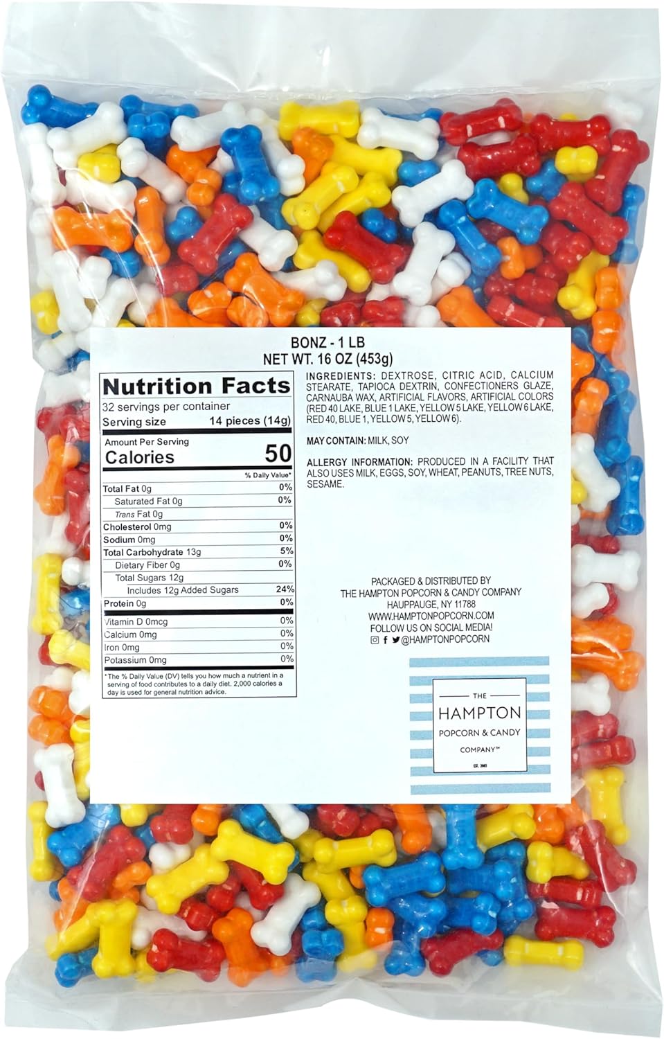 Bonz Candy, 1 Pound Bulk Bag, Bone Shaped Candy, Dog Bonz Candy Bulk