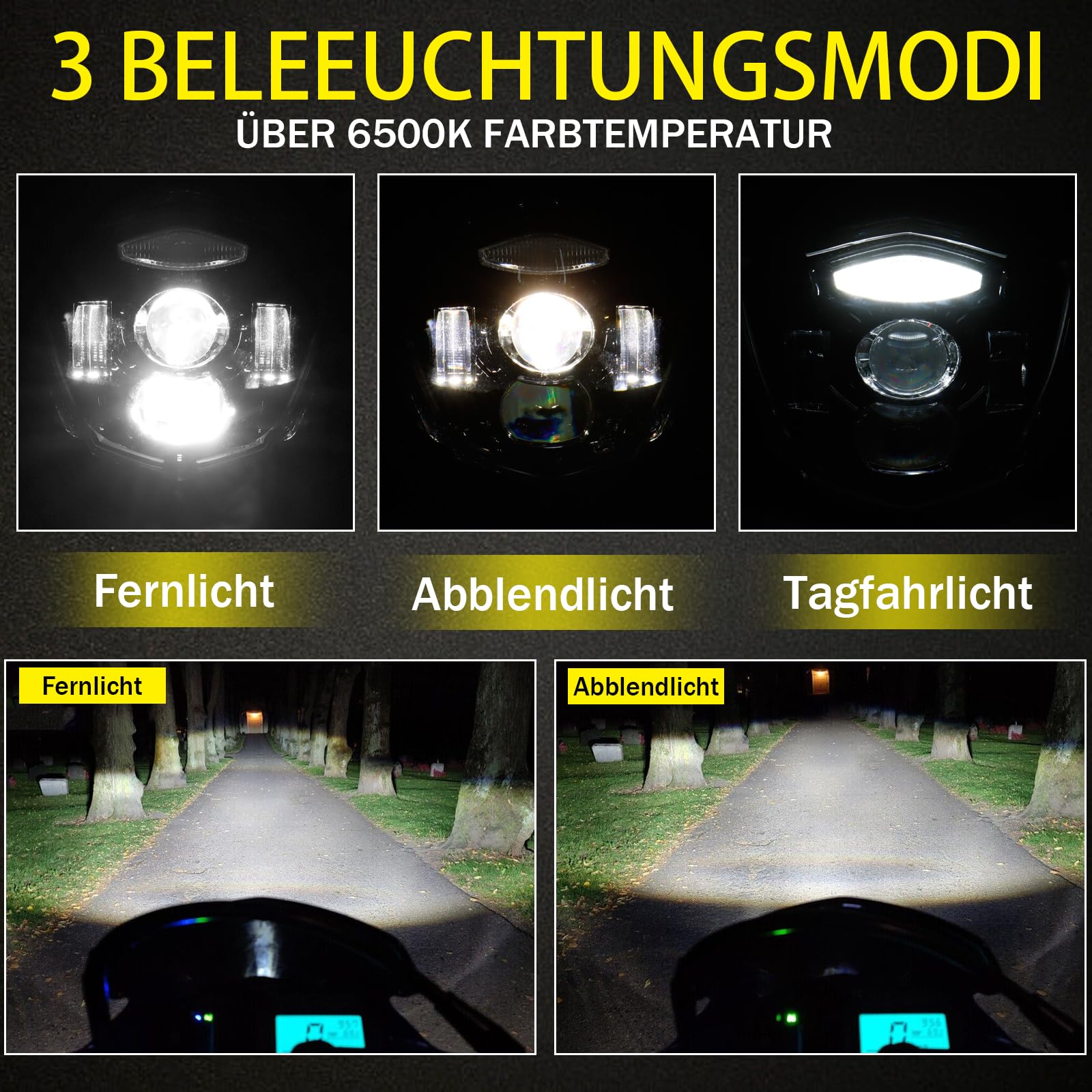 LED Motorrad Scheinwerfer E-geprüft Mit Tagfahrlicht Fern- und Abblendlicht für Yamaha XT660X 2004-2006 XT660R 2004-2016