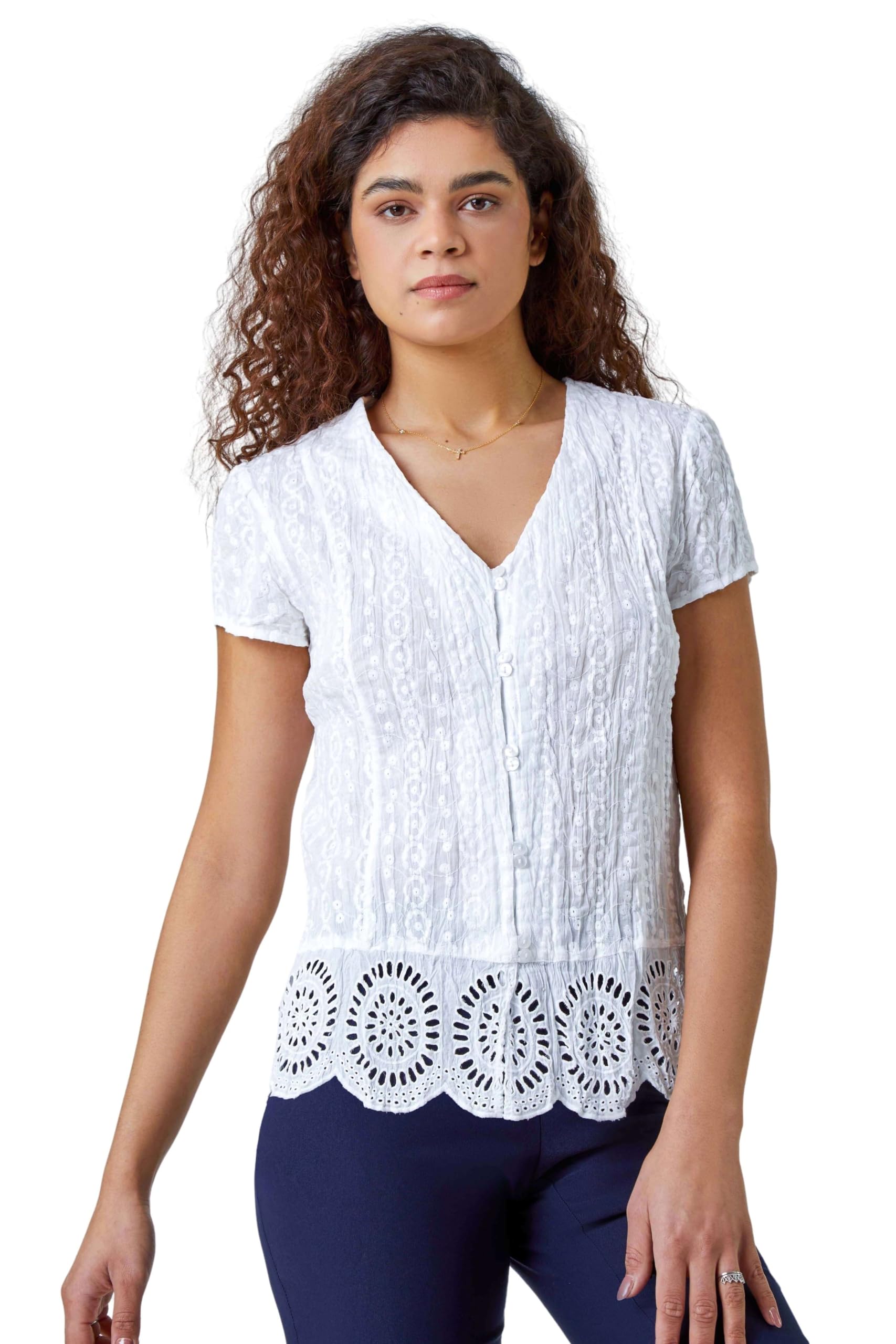 Roman Women's Cotton Crinkle Blouse - White - Size 18
