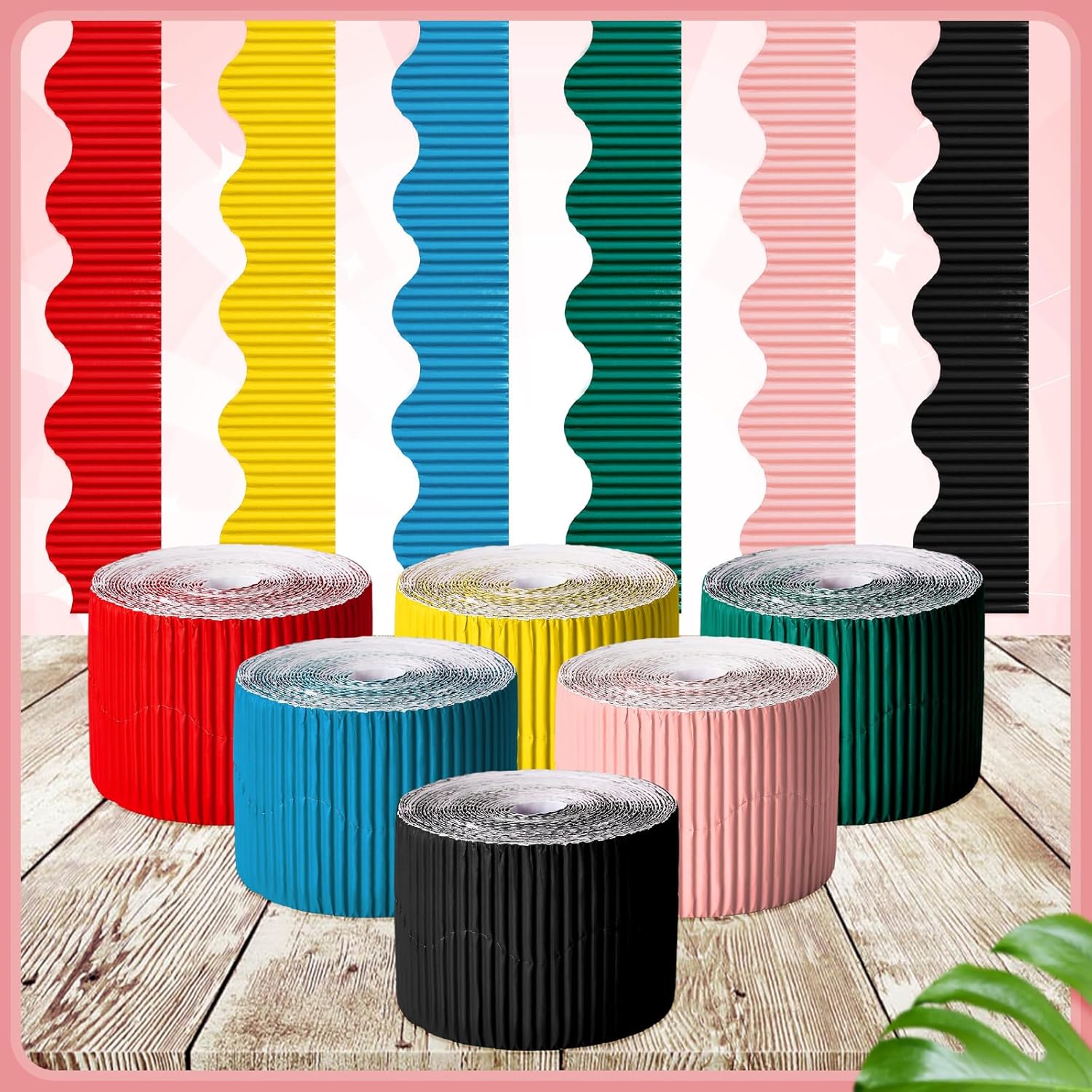 Harloon 6 Rolls 300 ft Scalloped Bulletin Board Borders Decorative Classroom Bulletin Board Trim Poster Decor for Teacher Students White Cork Wall Locker (6 Colors)