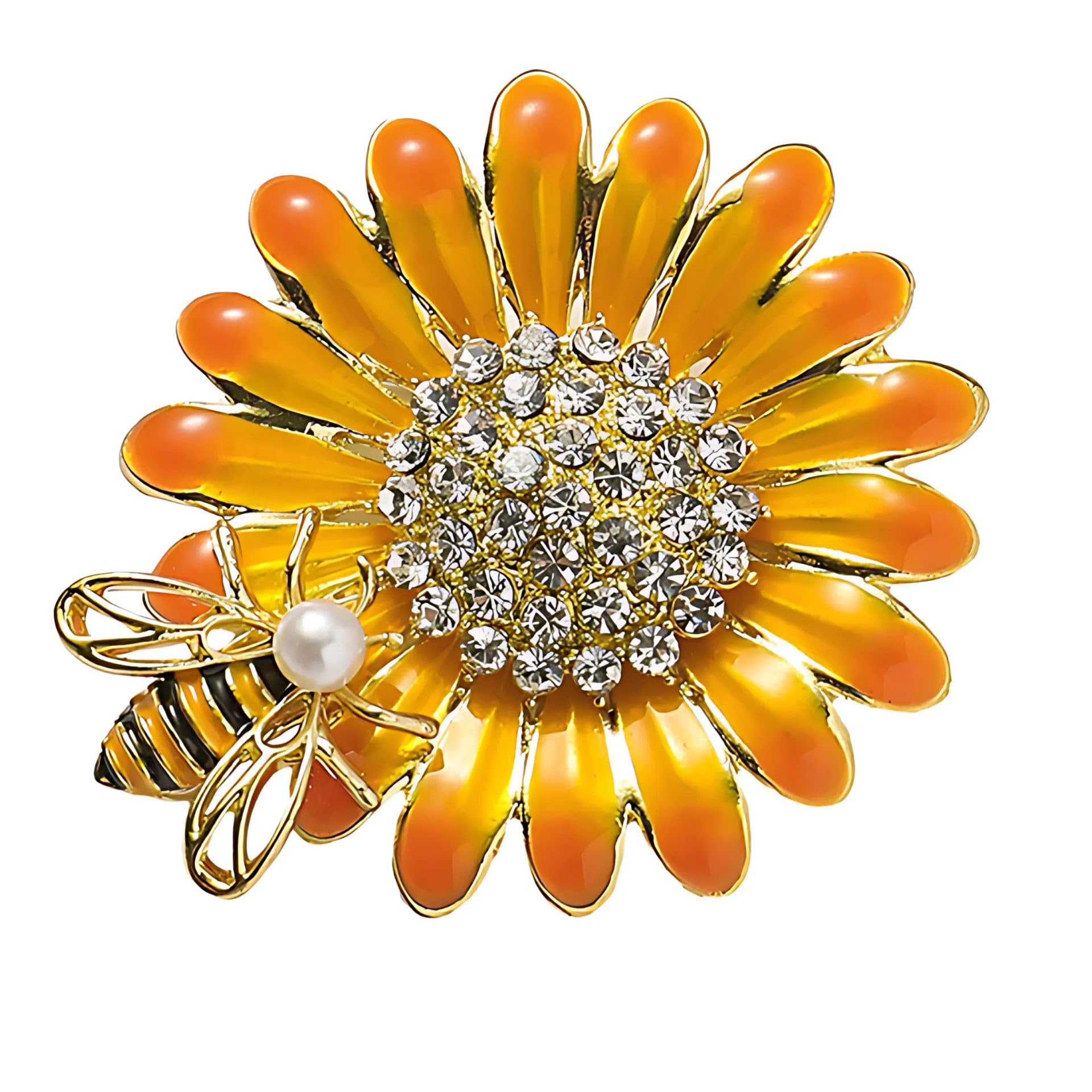 Crystals Studded Golden 'Bloom & Buzz' Sunflower Brooch Cum Saree Pin For Women (Brooch0626) 1 Pc-image-28