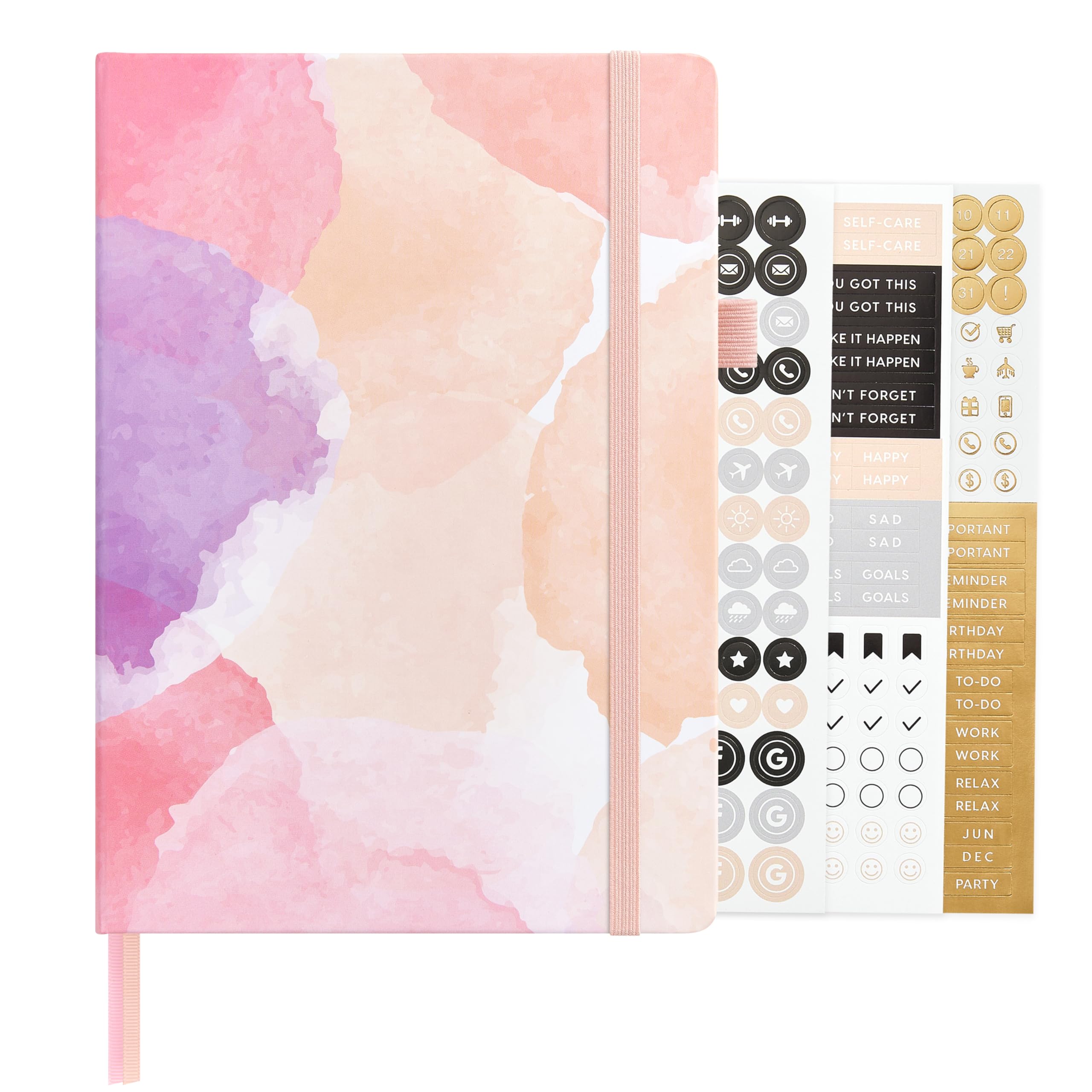 &And Per Se Dotted Journal Notebook for Women&Men with Pattern, A5 Leather Hardcover, 160 Pages 100GSM Thick Dotted Paper, 3 Sheets of Stickers Included, 5.7'' x 8'' (Blush Watercolor)