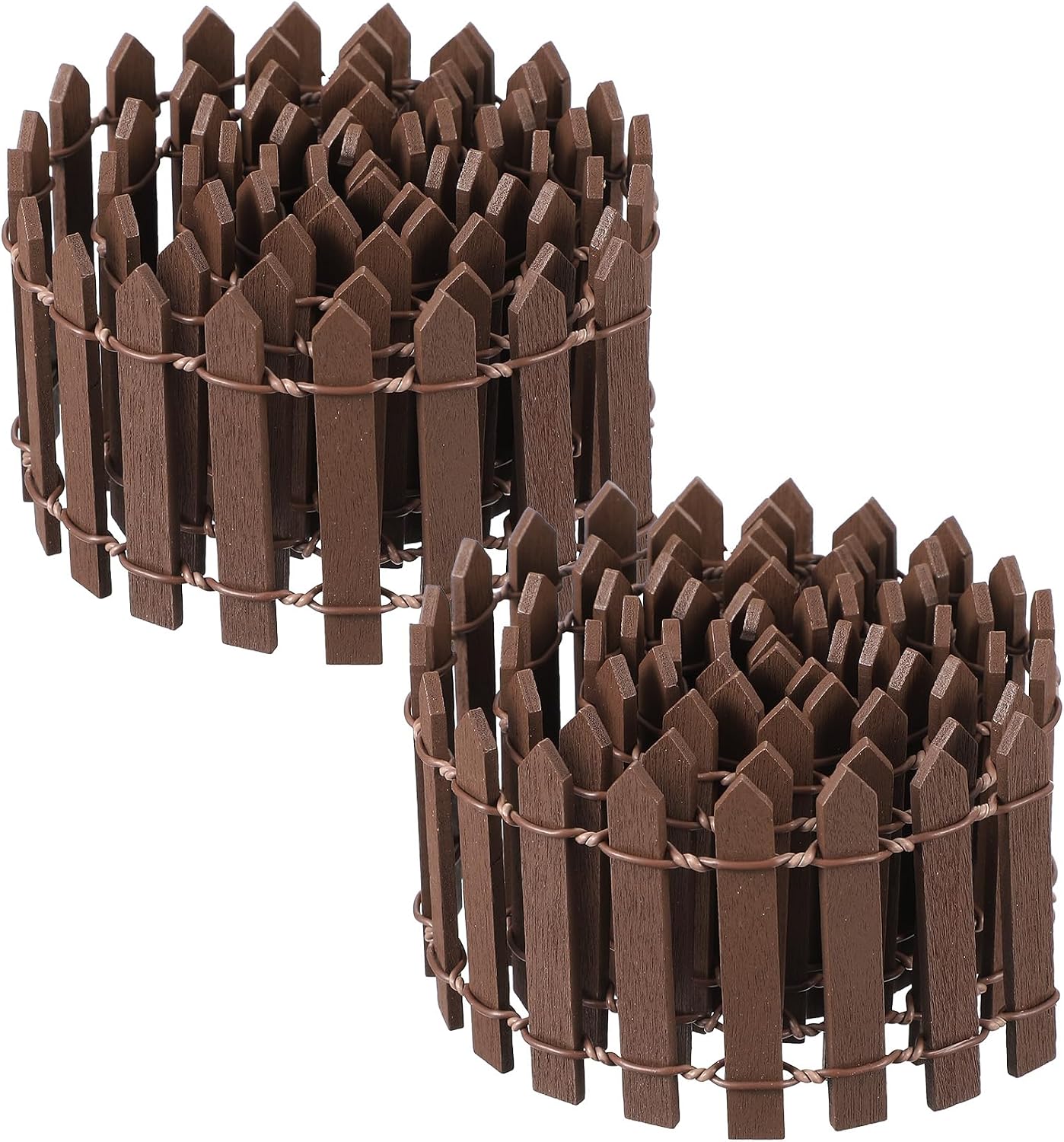 2 Pcs Fairy Garden Fencing, 35 Inch Mini Fence for Garden, Brown Small Fairy Garden Fence for Miniature Gardens, Dollhouse, Plant Pots, Crafts & Diorama Projects