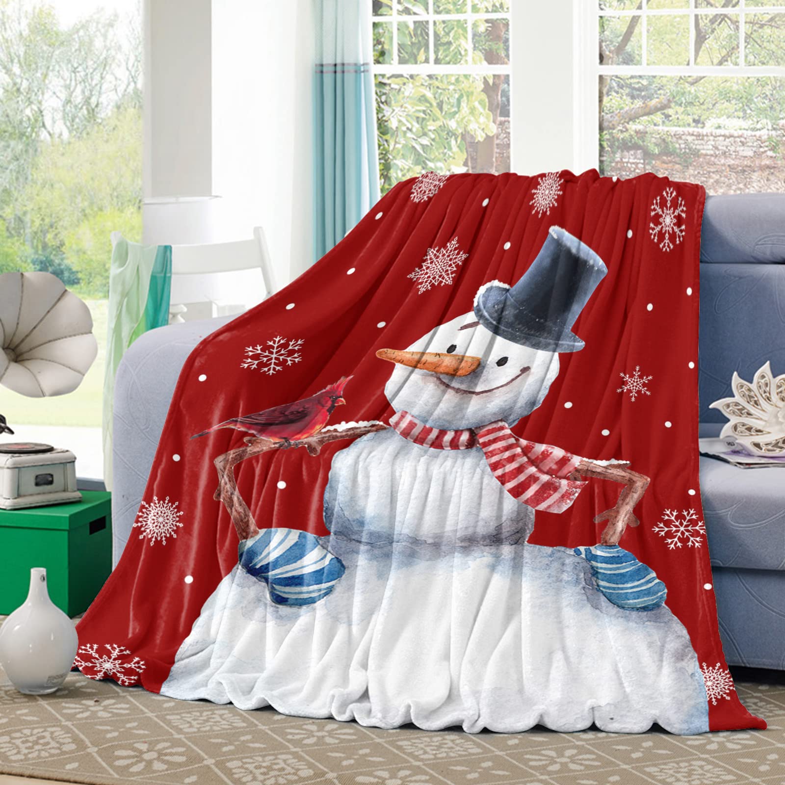 Amazon.com: Throw Blanket Snowman Merry Christmas Cardinal,Super Soft  Flannel Fleece Blankets Lightweight Throws for Couch Sofa Bedroom Living  Room Winter Snowflakes Red Back,Cozy Microfiber Throws,50x80in : Home u0026  Kitchen