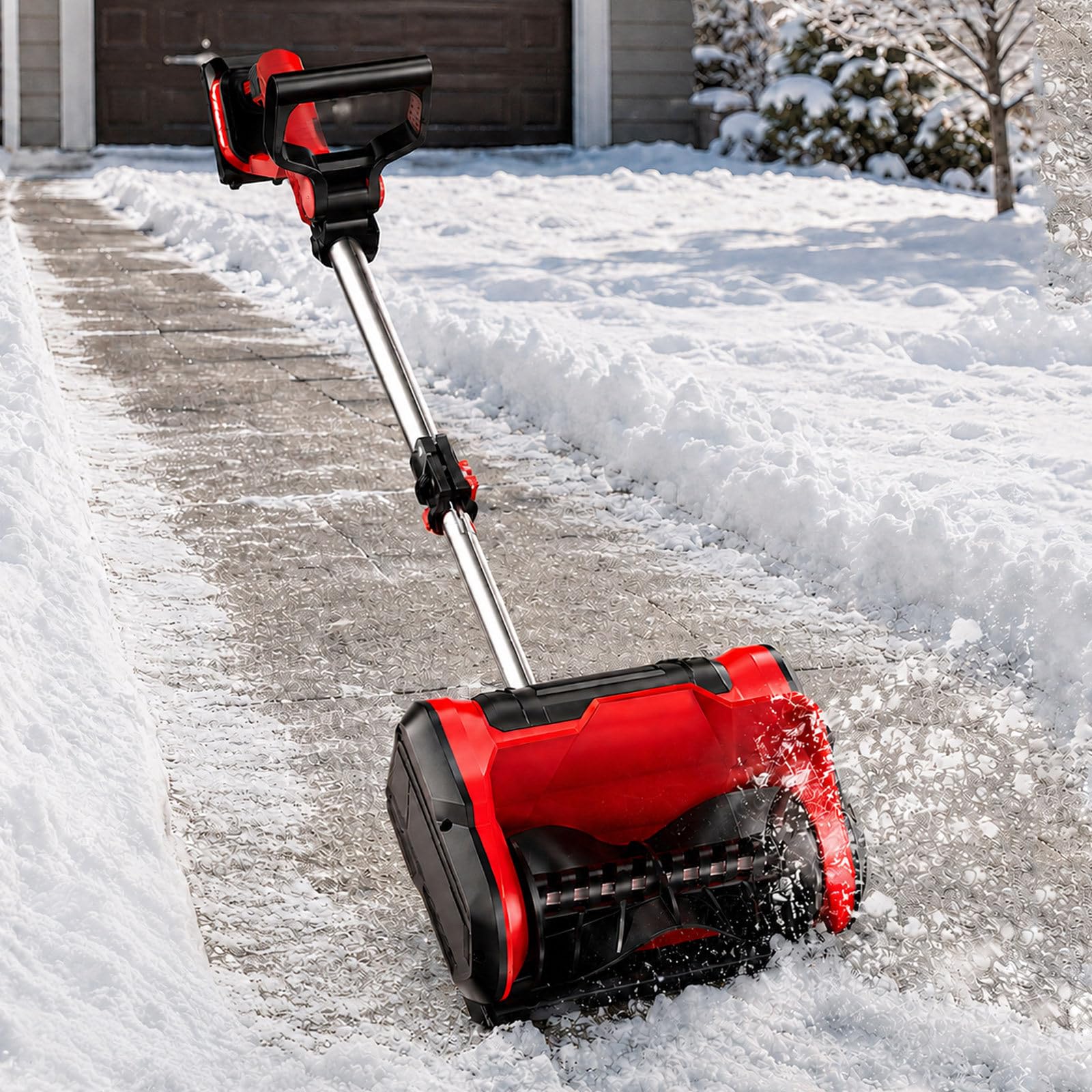 Akumulatorowa odśnieżarka 20 V, silnik 1200 W, zasięg wyrzutu 8 m | Szerokość 30 cm, na śnieg do 16 cm, redukuje powtórzenia na tarasach, stopniach i chodnikach