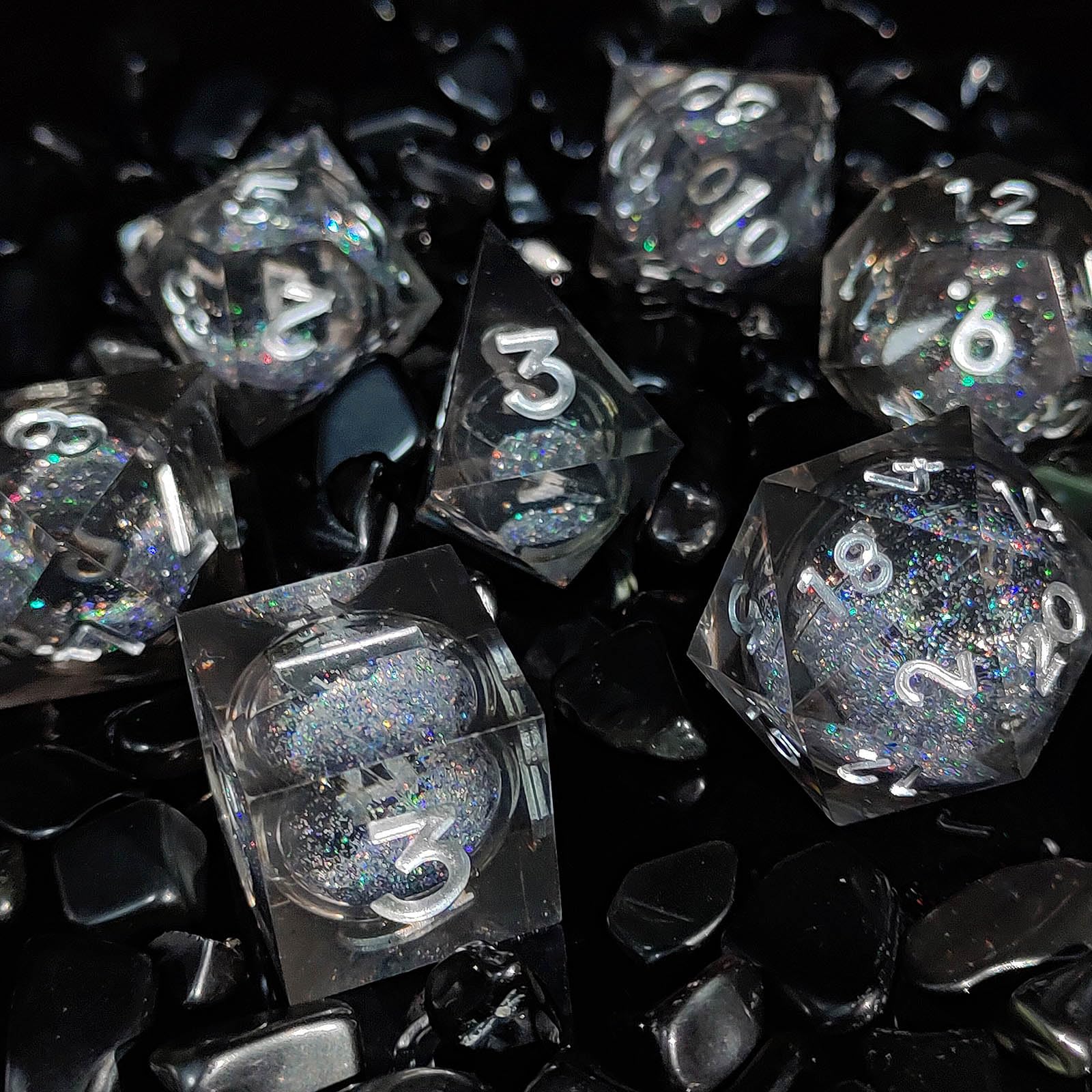 ORUZA 7 PCS Liquid Core DND Dice Resin Sharp Edge Dice Polyhedral D&D Dice Set for Dungeons and Dragons RPG MTG Table Games (Liquid Quicksand Black) - Image 4