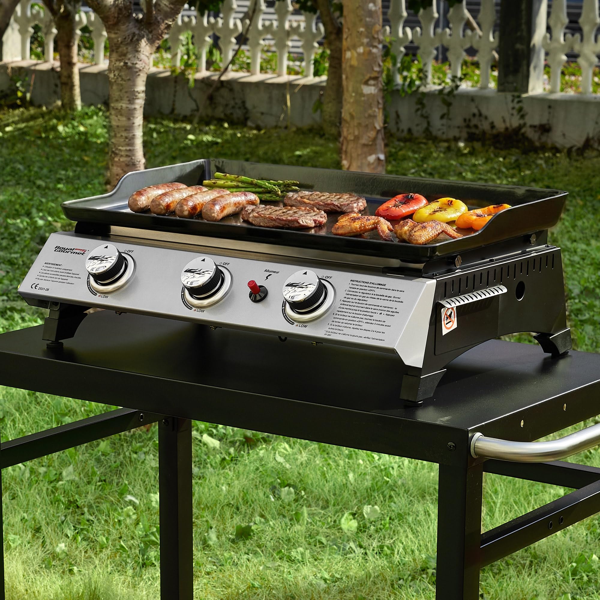 Royal Gourmet Piastra a Gas in Acciaio smaltato, 3 bruciatori di Potenza 7,5 kW, Superficie Cottura 62,0 x 35,5 cm, Portatile per Campeggio ed Esterno